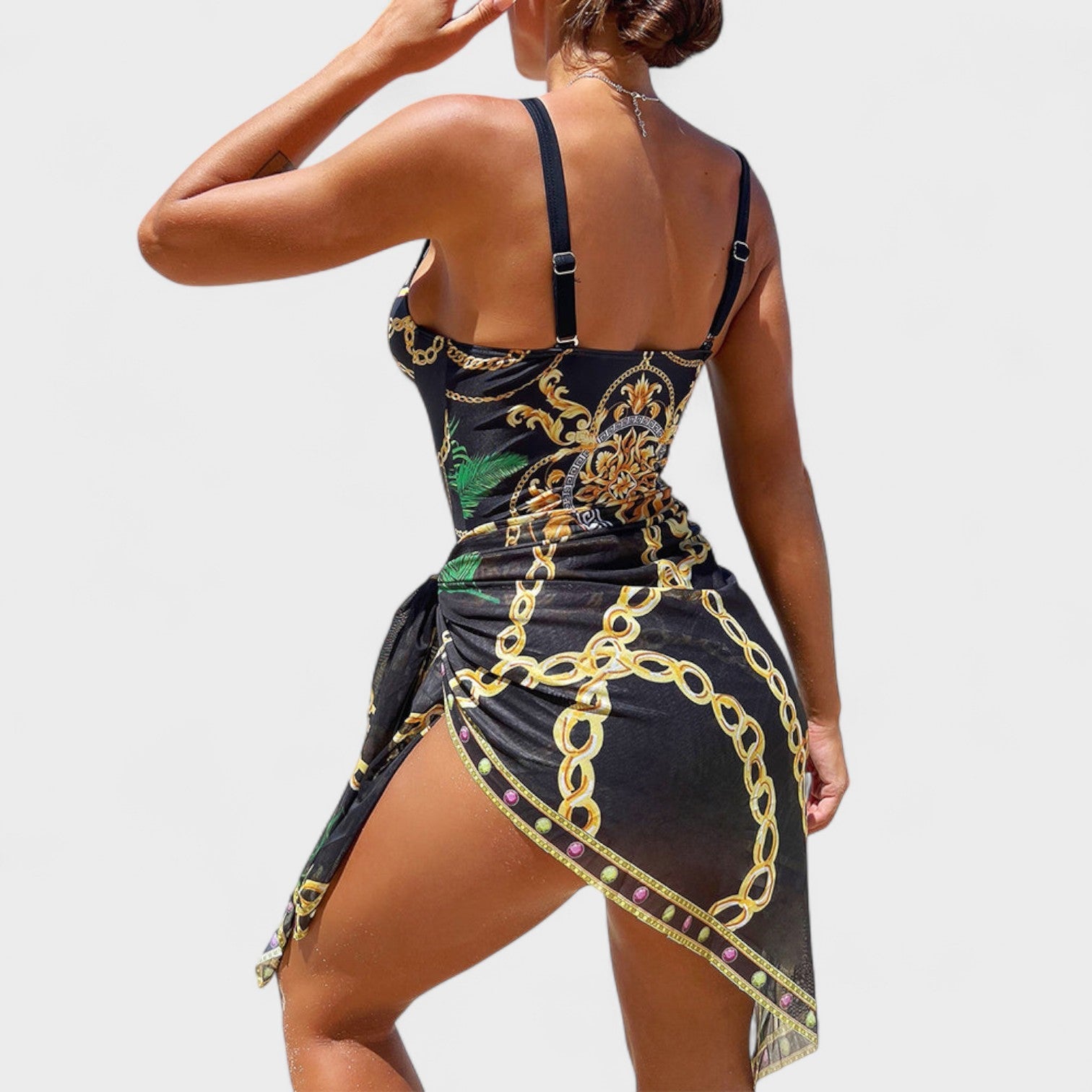 Costume Push-Up con Catena e Gonna da Spiaggia