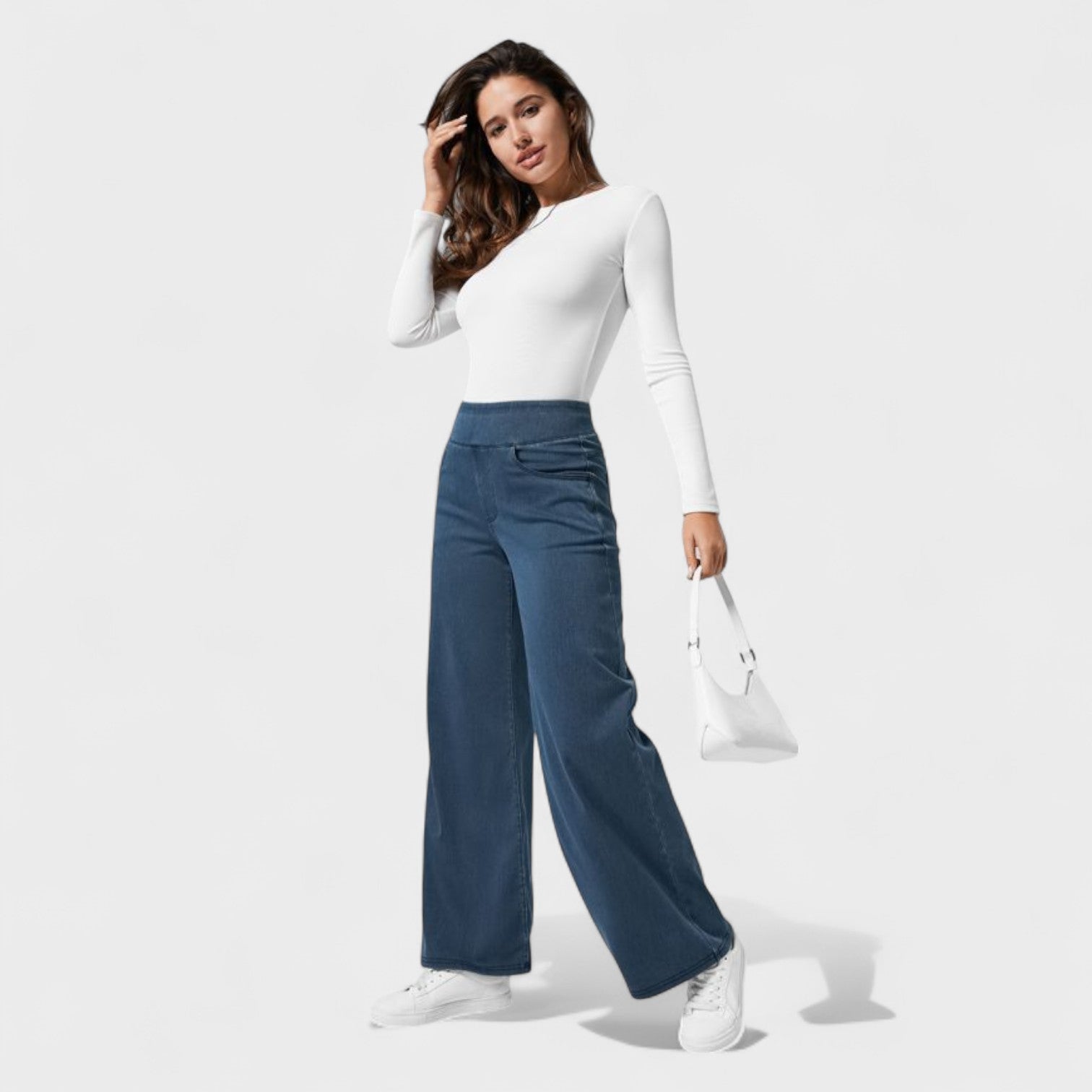 Pantaloni Jeans a Gamba Larga per Donna