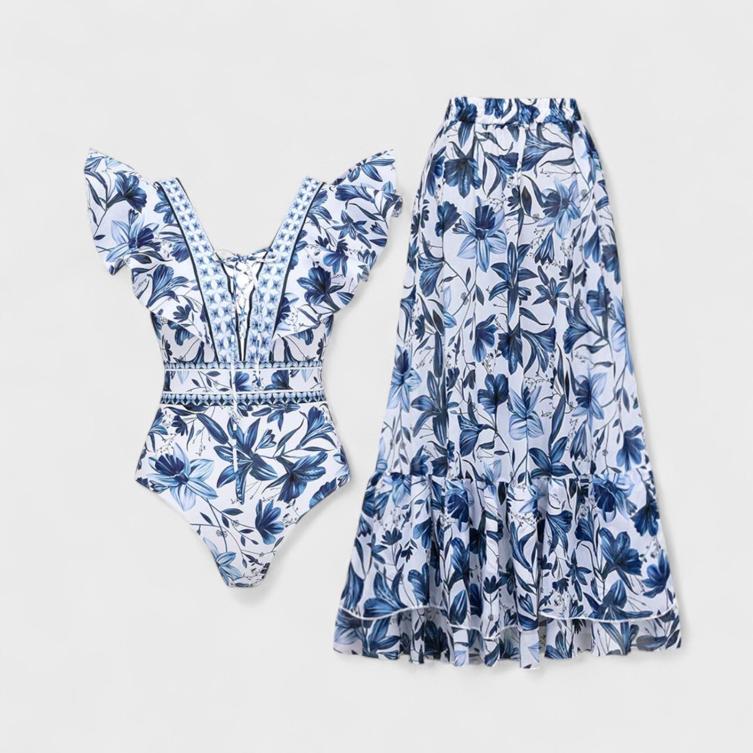 Completo Floreale Mediterraneo - Costume con Gonna Coordinata