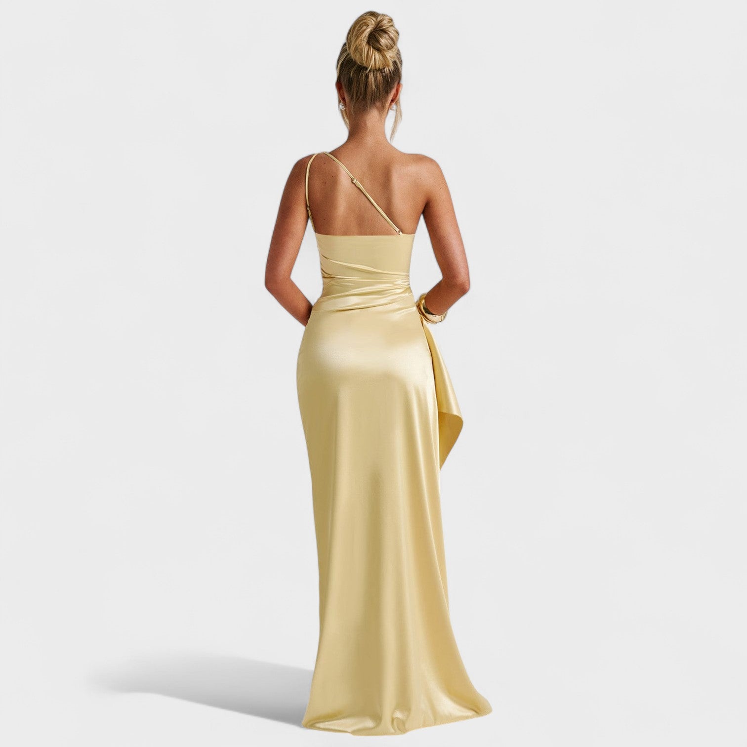 Vestito Asimmetrico in Raso Limone