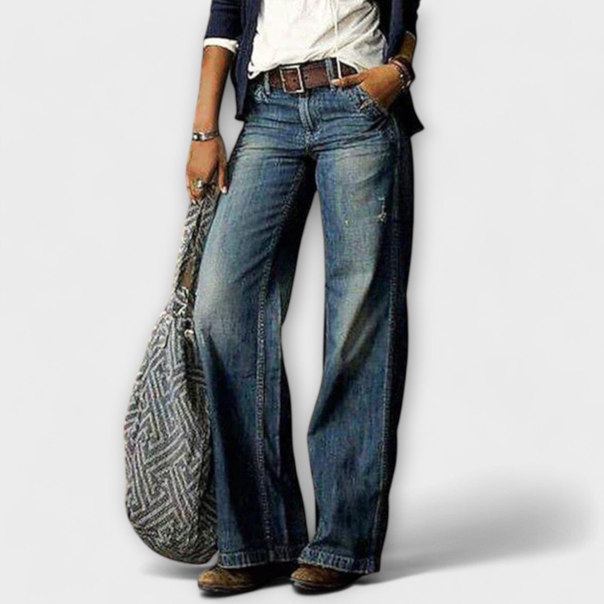 Pantaloni a Gamba Larga in Denim Elegante