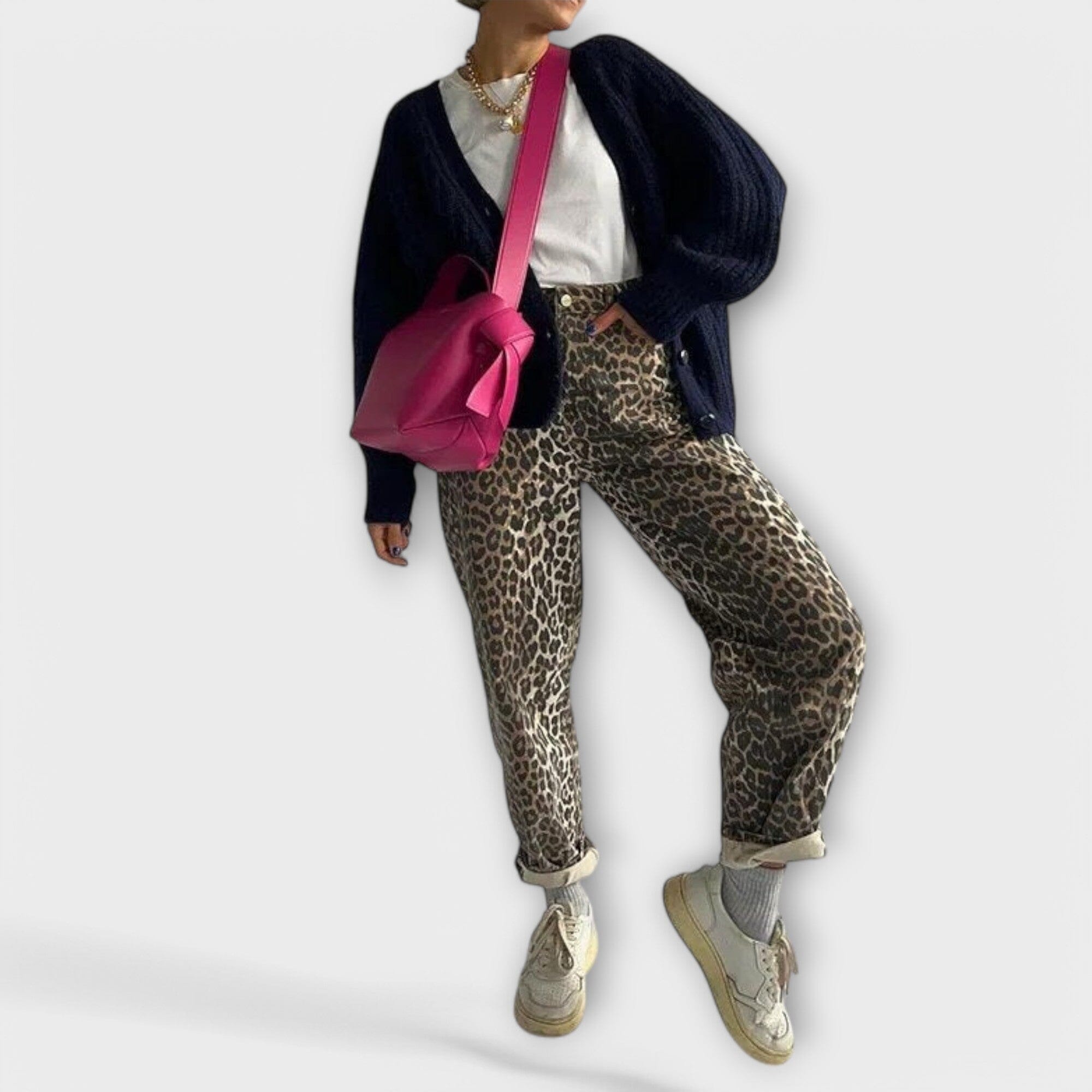 Jeans Vintage con Stampa Leopardata Elegante