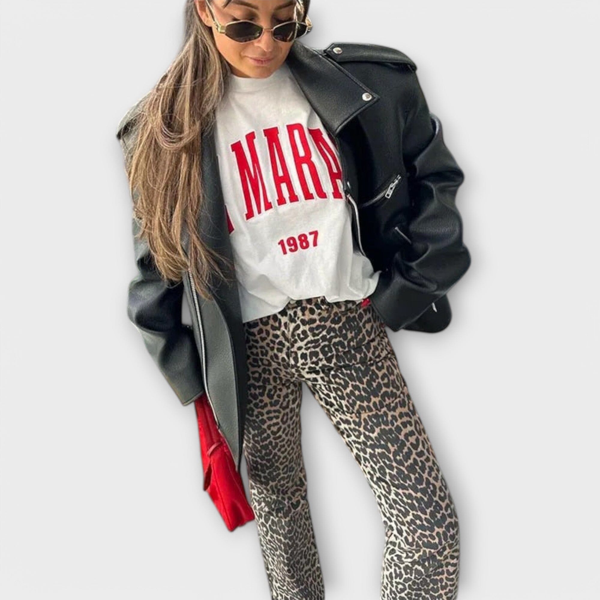 Jeans Vintage con Stampa Leopardata Elegante
