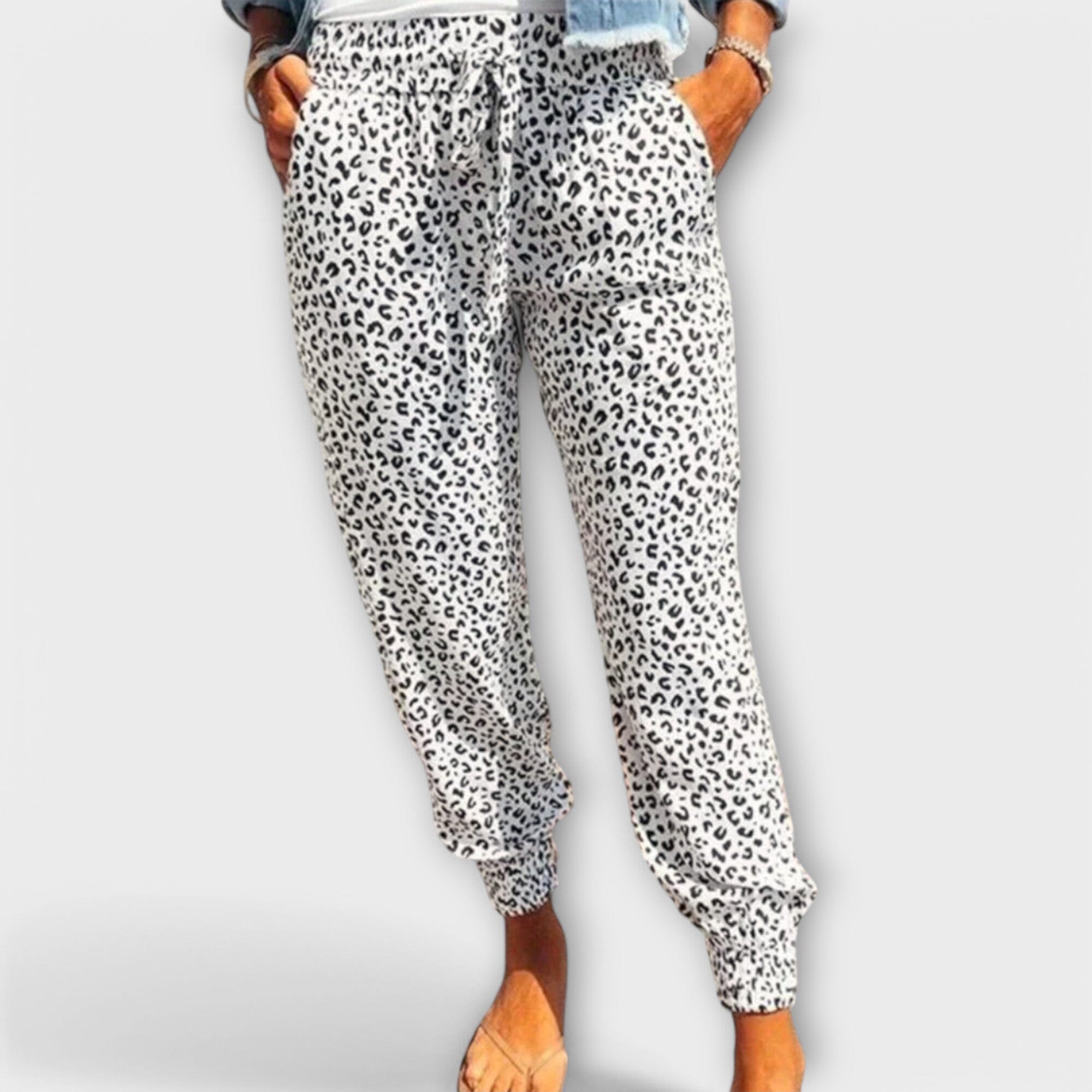 Pantaloni Leopardati a Gamba Larga Eleganti