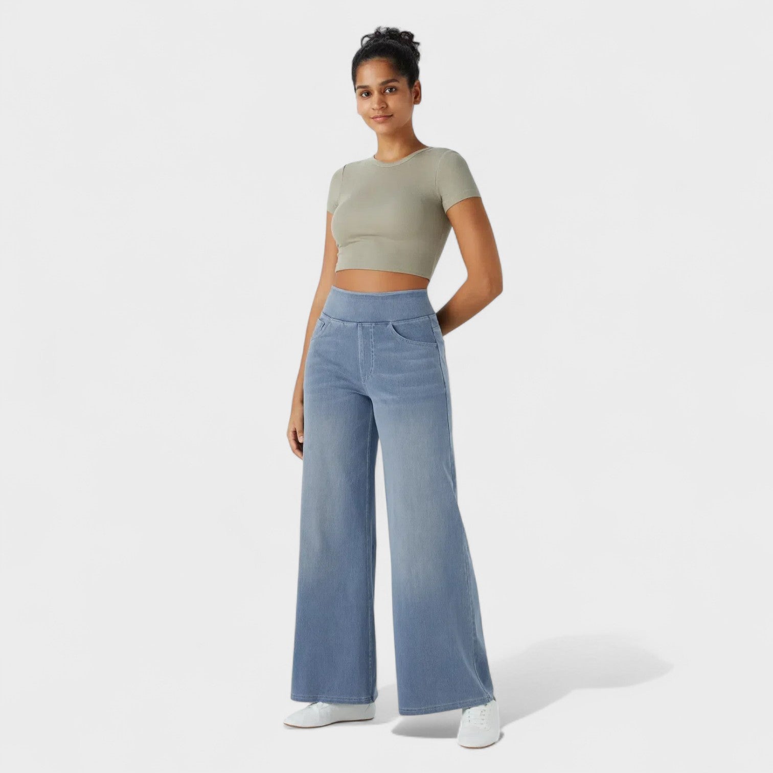 Pantaloni Jeans a Gamba Larga per Donna