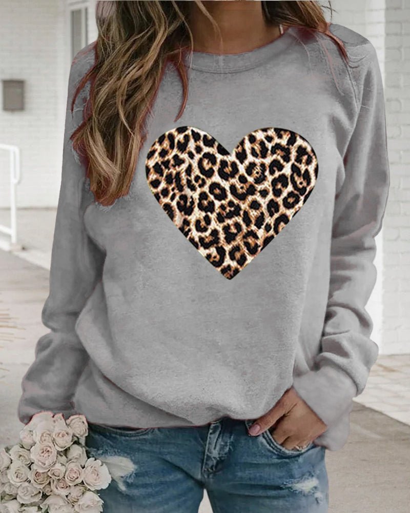 Luna | Felpa Donna Invernale con Stampa Cuore Leopardo