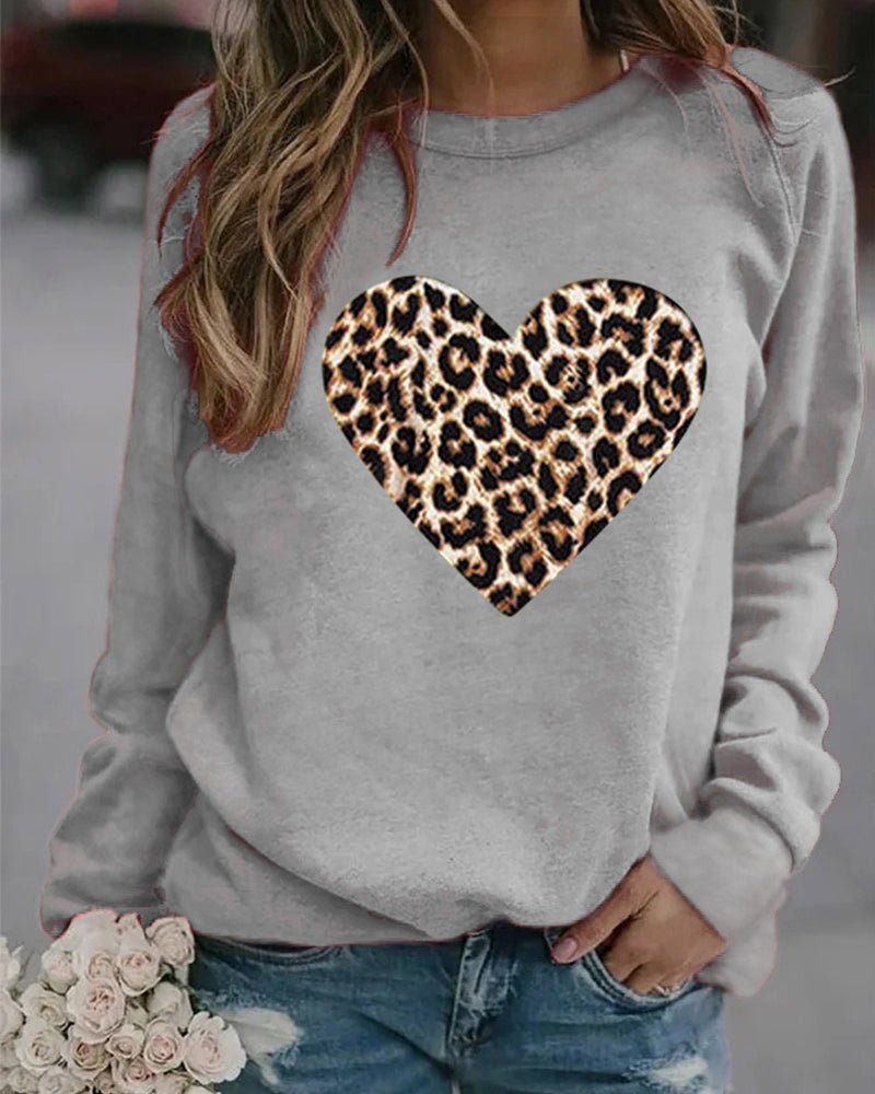 Luna | Felpa Donna Invernale con Stampa Cuore Leopardo