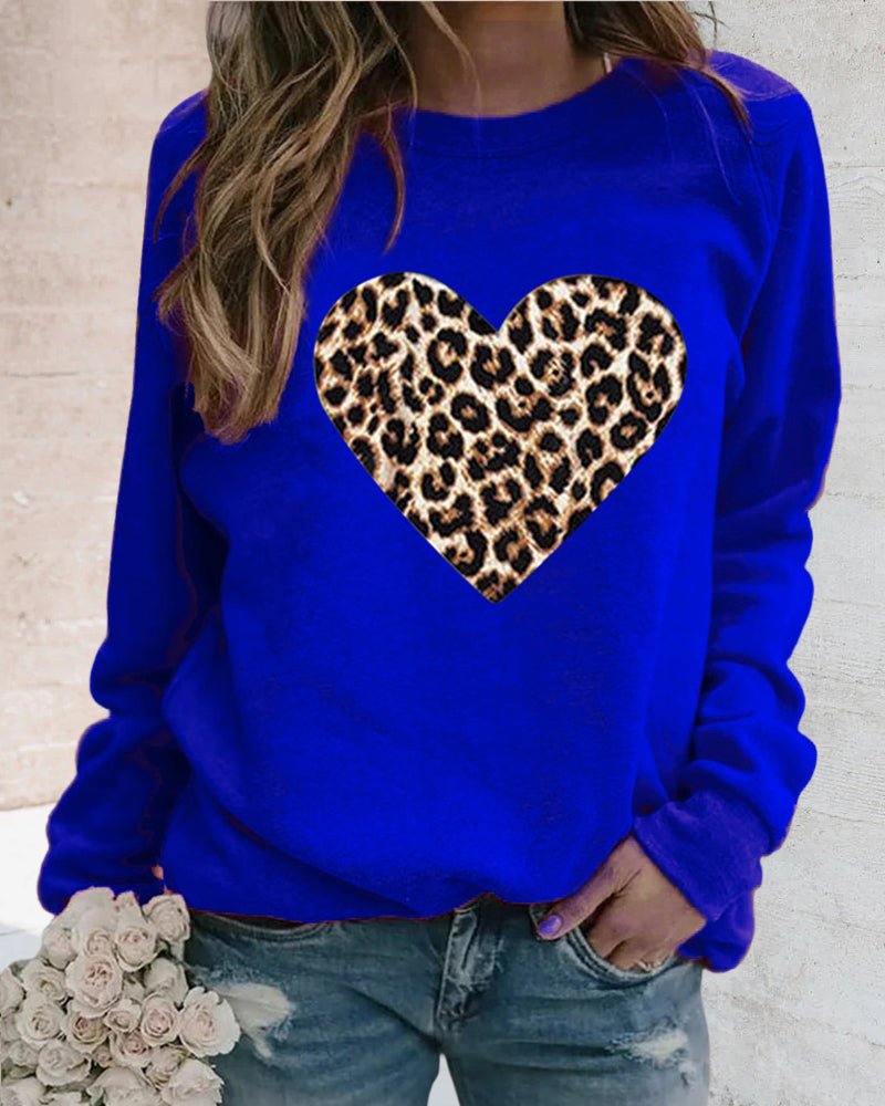 Luna | Felpa Donna Invernale con Stampa Cuore Leopardo