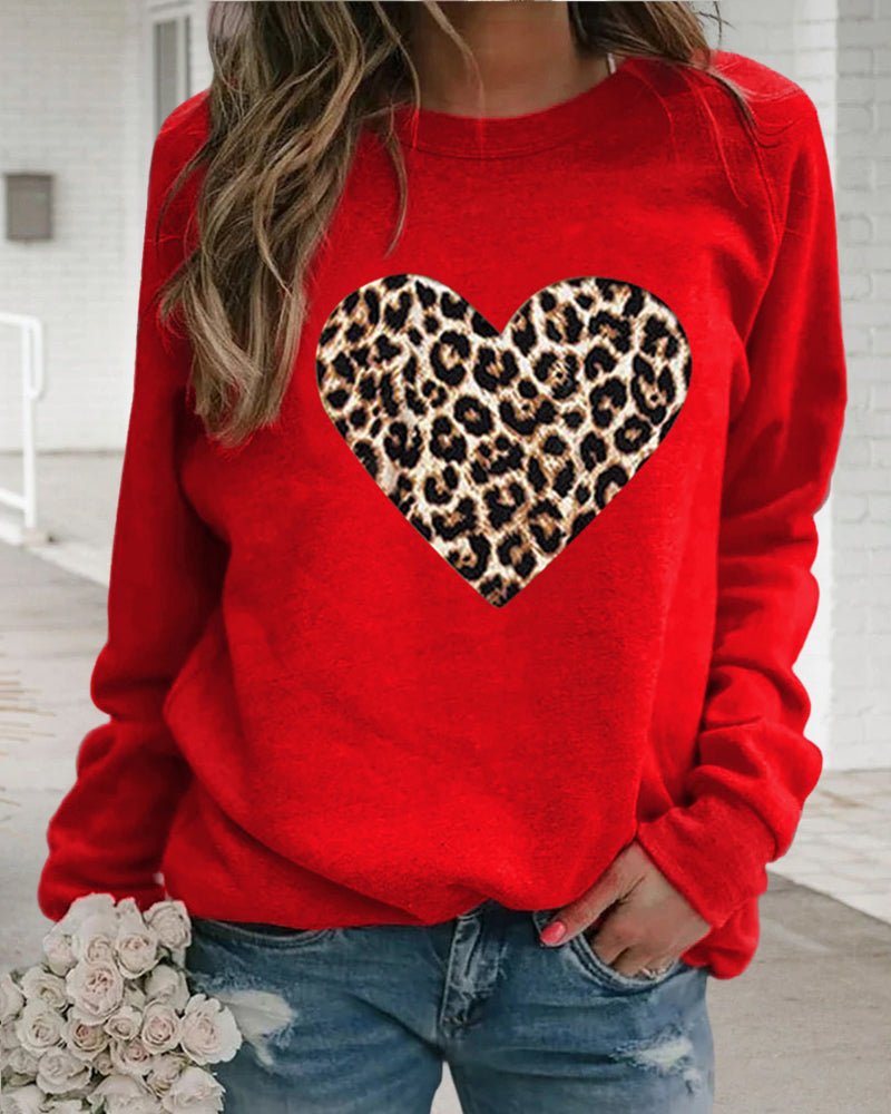 Luna | Felpa Donna Invernale con Stampa Cuore Leopardo