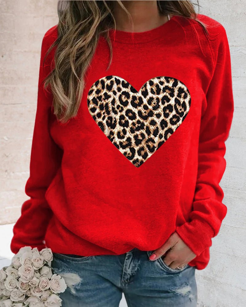 Luna | Felpa Donna Invernale con Stampa Cuore Leopardo