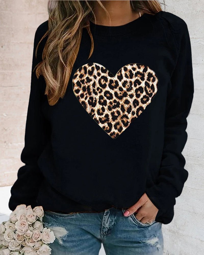 Luna | Felpa Donna Invernale con Stampa Cuore Leopardo