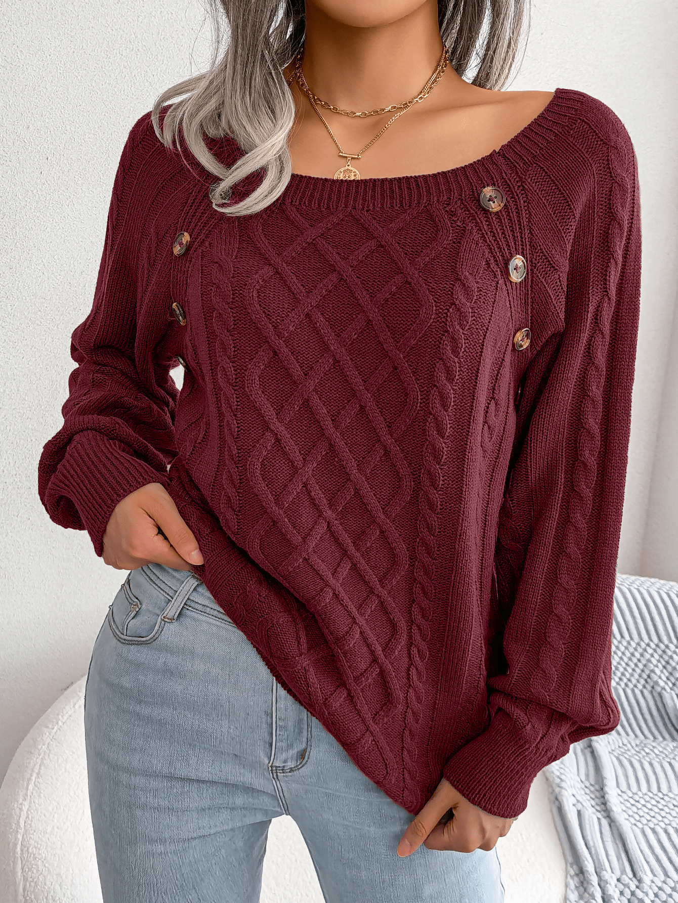 Franca | Maglione Invernale a Maglia con Dettagli Bottoni