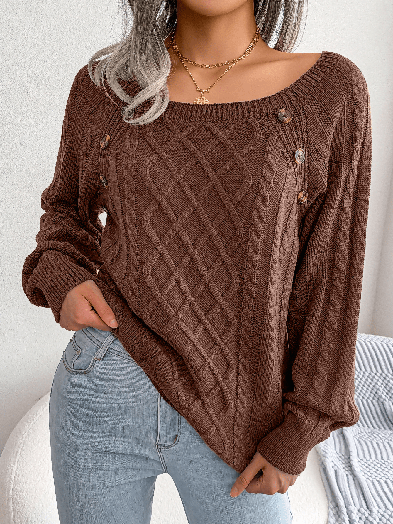 Franca | Maglione Invernale a Maglia con Dettagli Bottoni