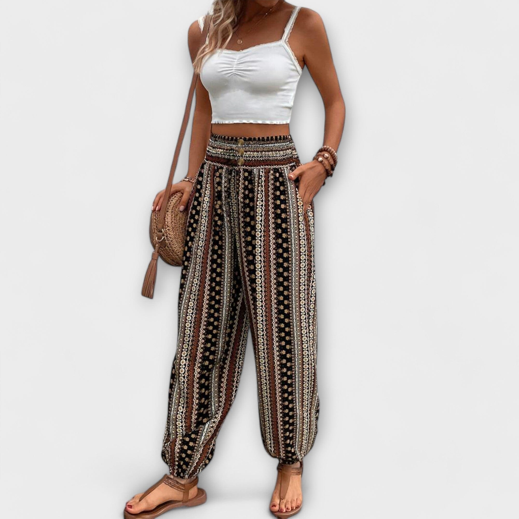 Pantaloni con Motivo Etnico Elegante