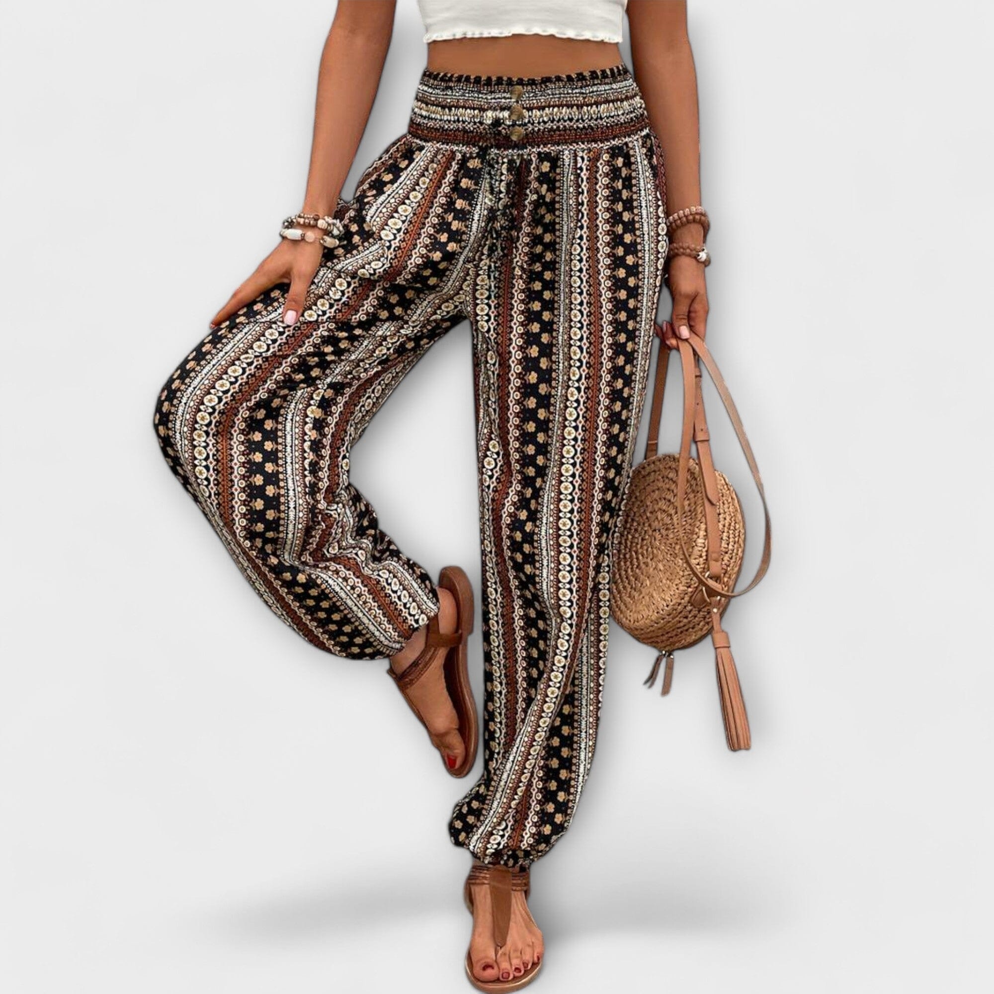 Pantaloni con Motivo Etnico Elegante