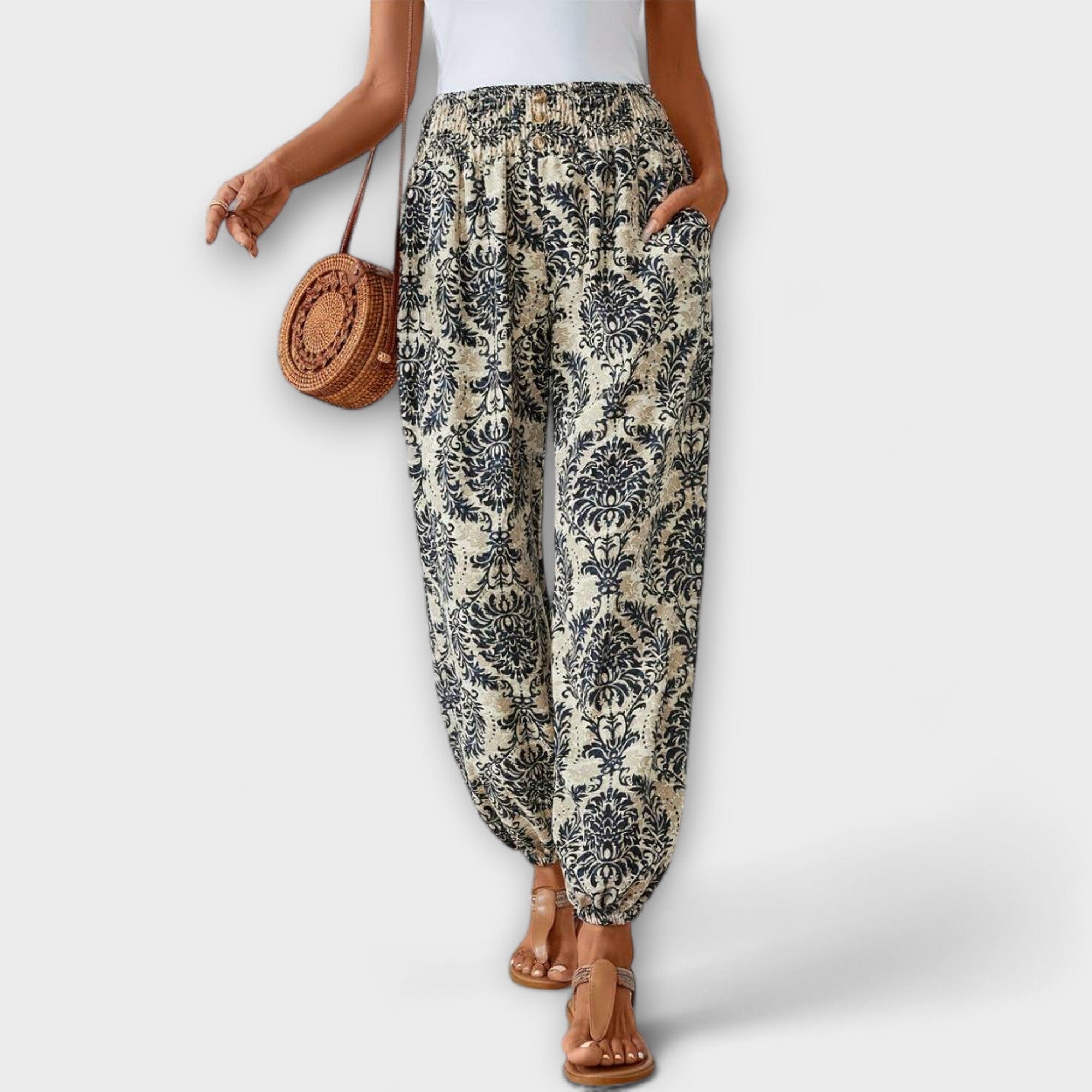 Pantaloni con Motivo Etnico Elegante