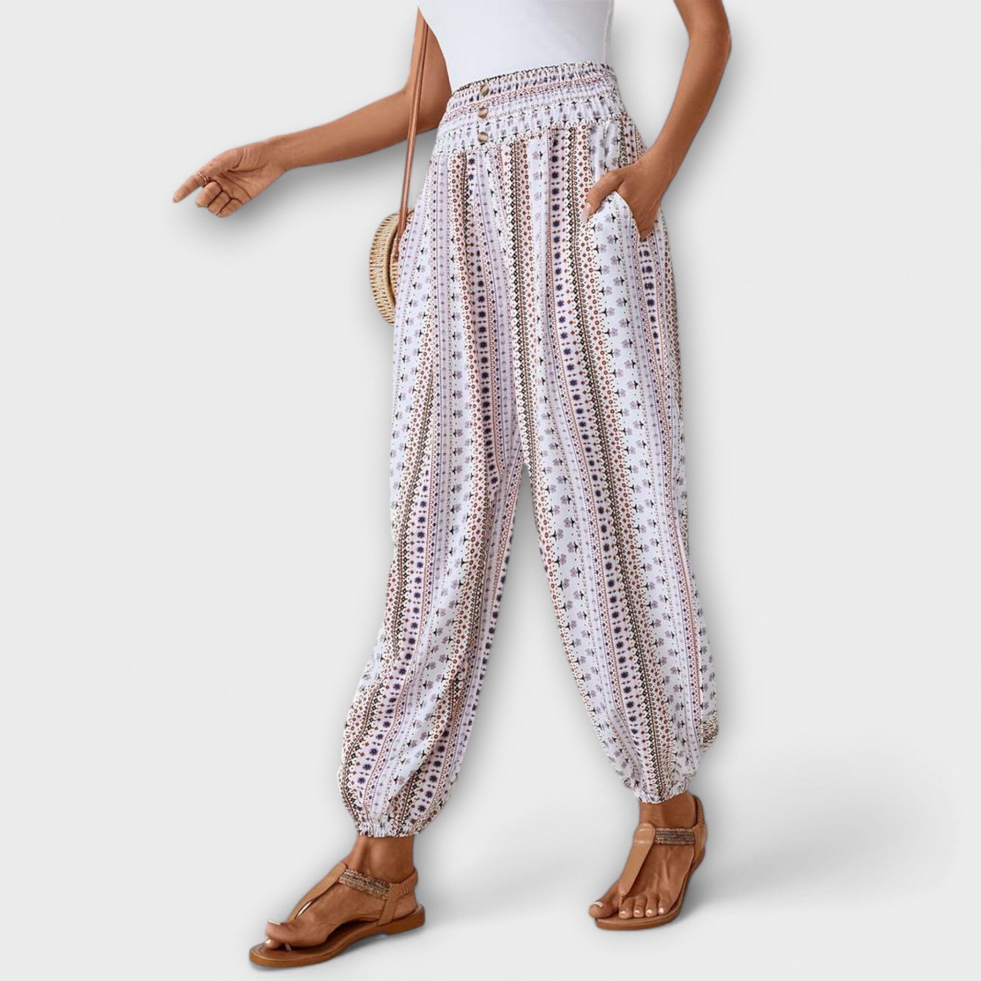 Pantaloni con Motivo Etnico Elegante