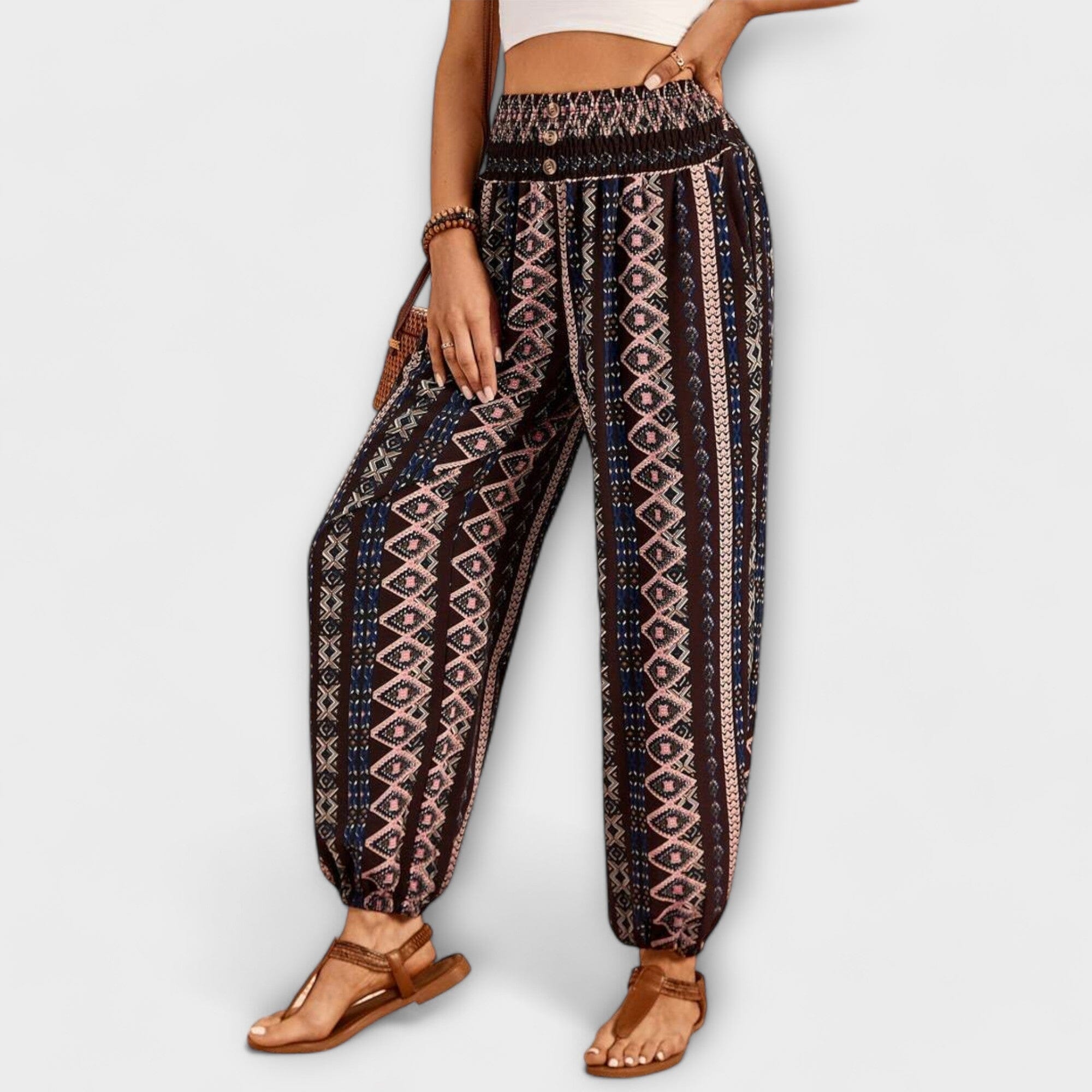 Pantaloni con Motivo Etnico Elegante