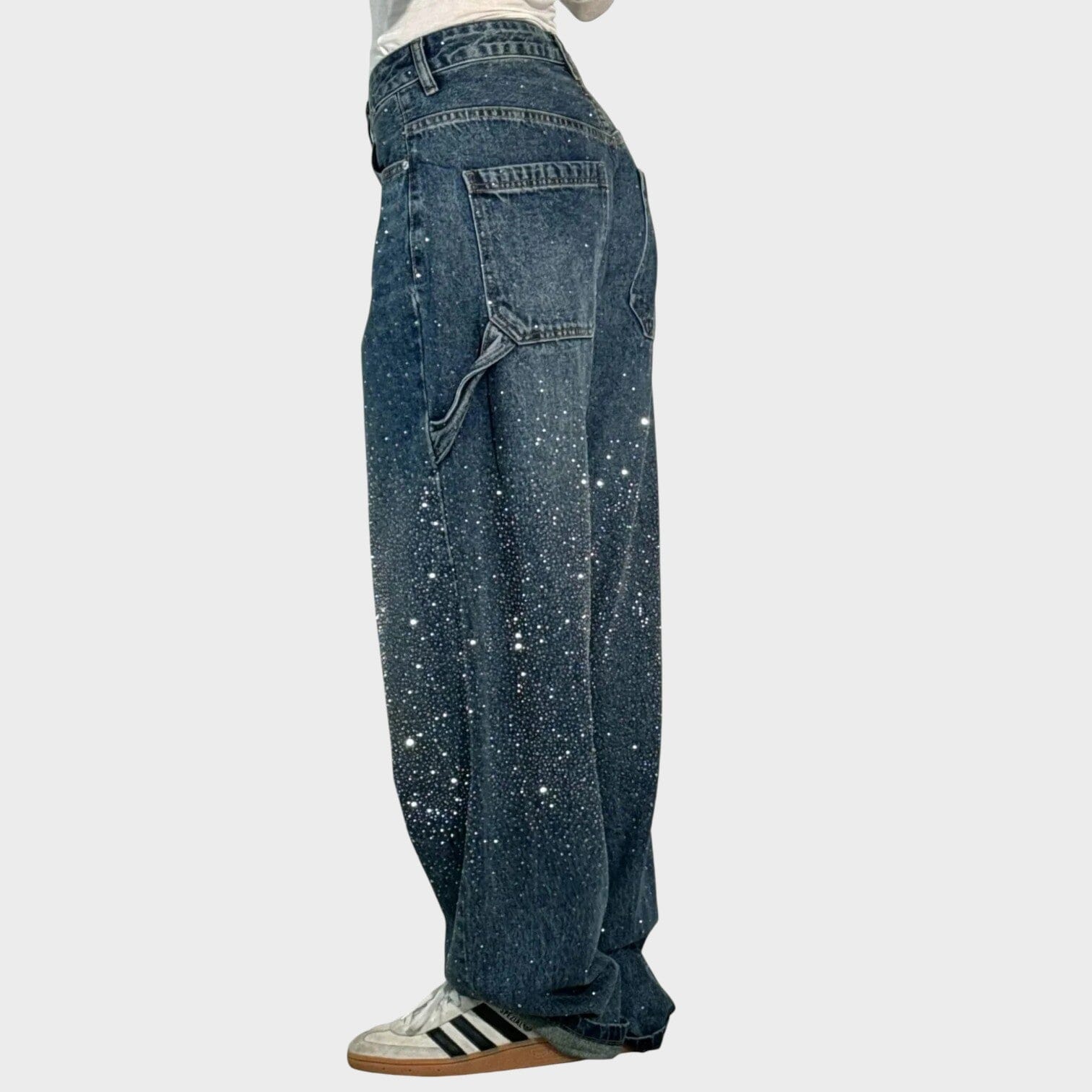 Jeans a Gamba Larga con Leggero Effetto Lucido
