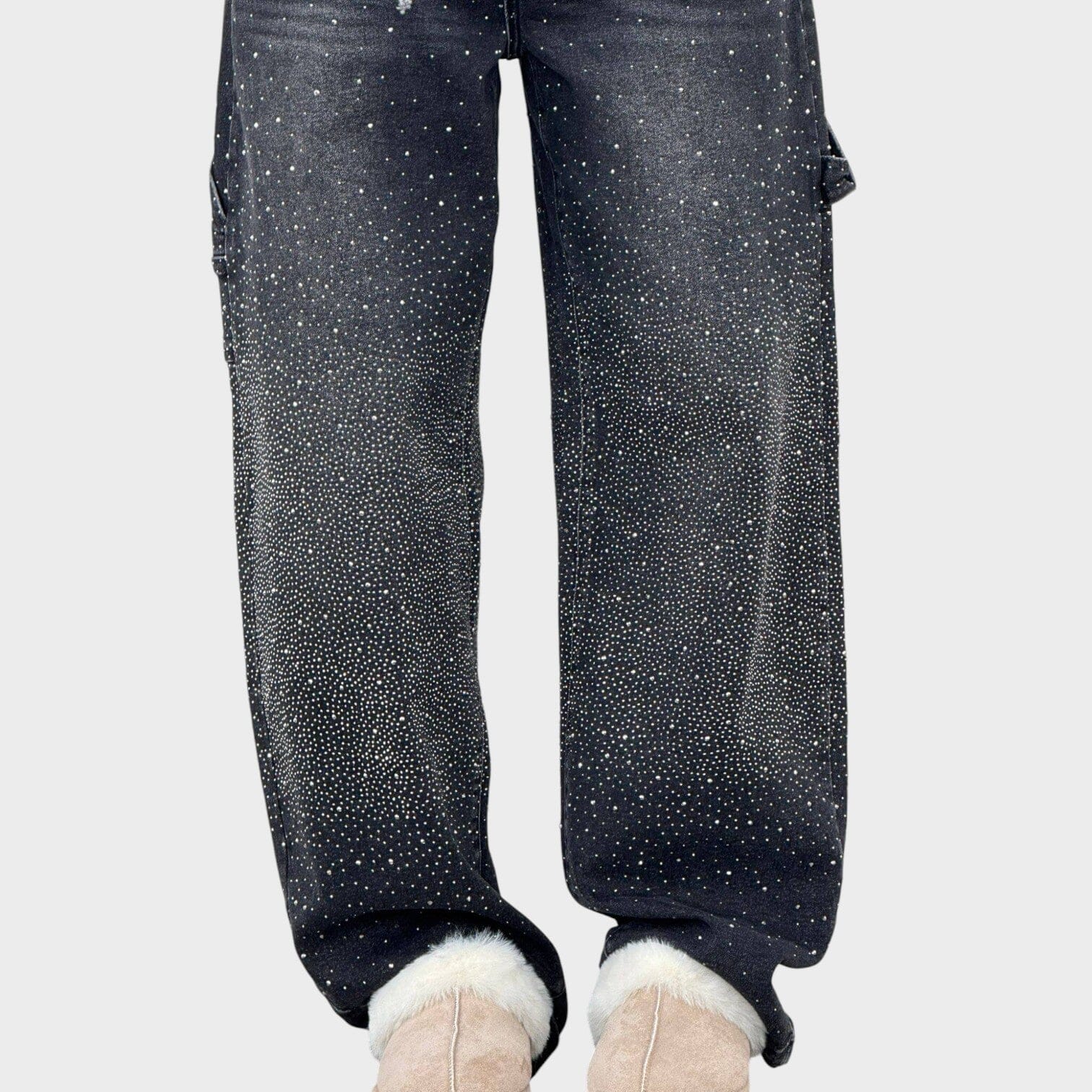 Jeans a Gamba Larga con Leggero Effetto Lucido
