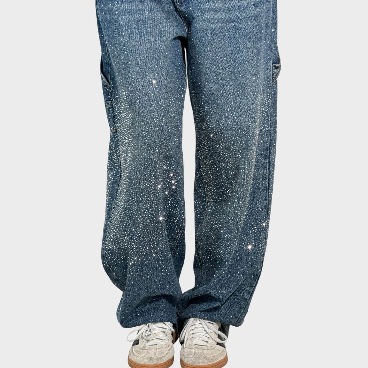 Jeans a Gamba Larga con Leggero Effetto Lucido