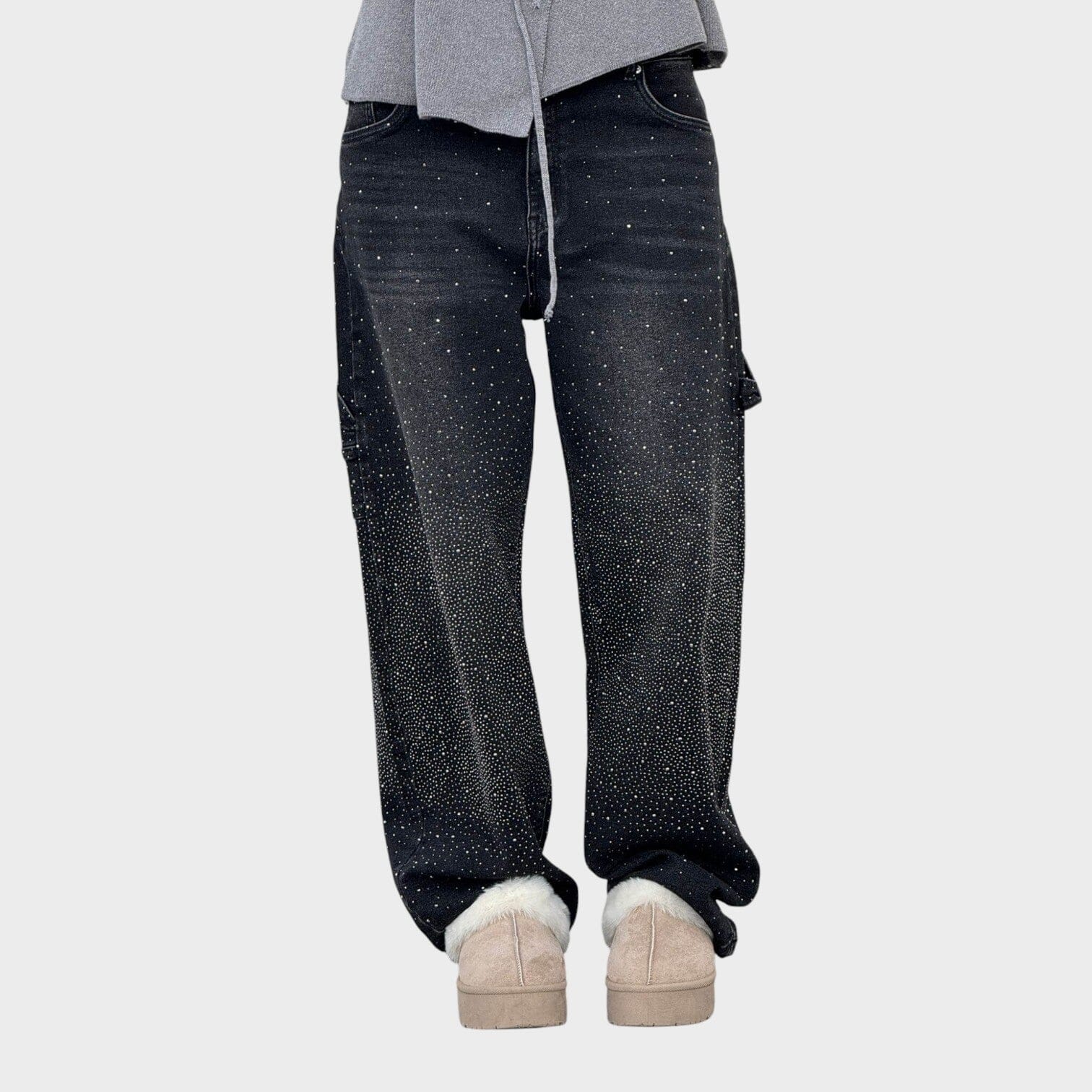 Jeans a Gamba Larga con Leggero Effetto Lucido