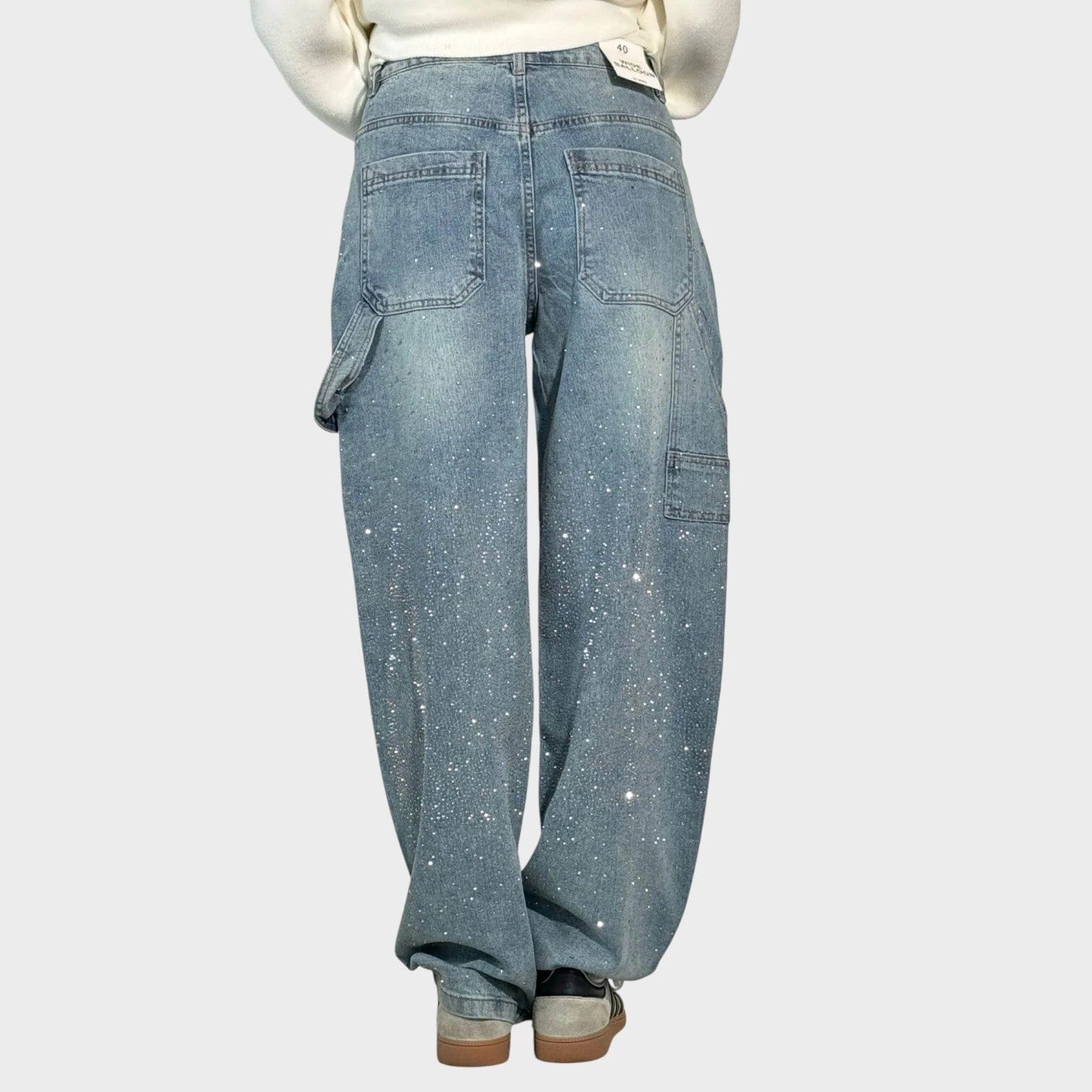 Jeans a Gamba Larga con Leggero Effetto Lucido