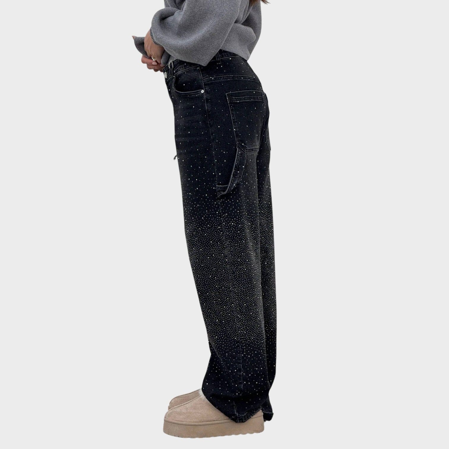 Jeans a Gamba Larga con Leggero Effetto Lucido