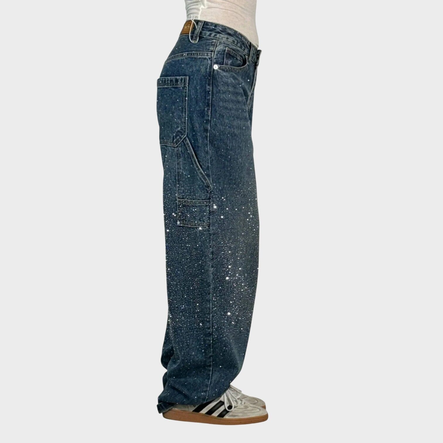 Jeans a Gamba Larga con Leggero Effetto Lucido