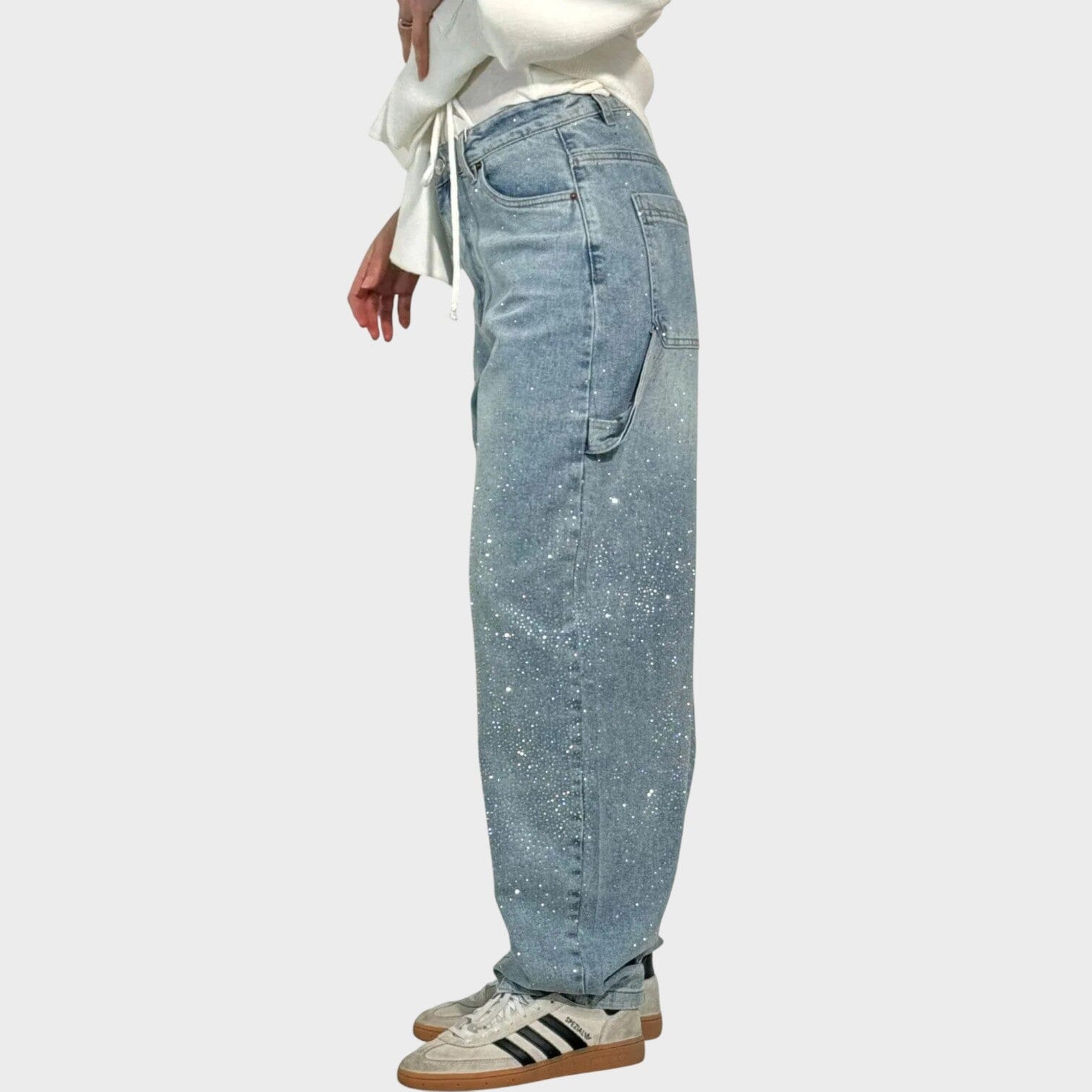 Jeans a Gamba Larga con Leggero Effetto Lucido