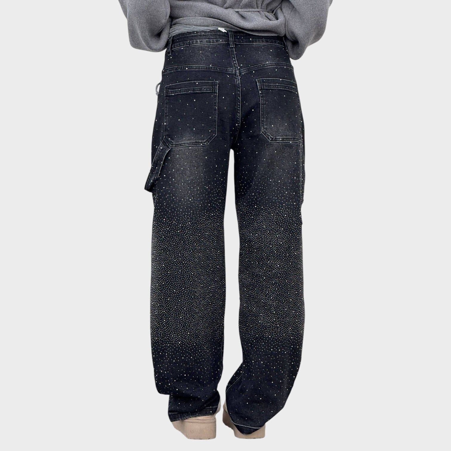 Jeans a Gamba Larga con Leggero Effetto Lucido