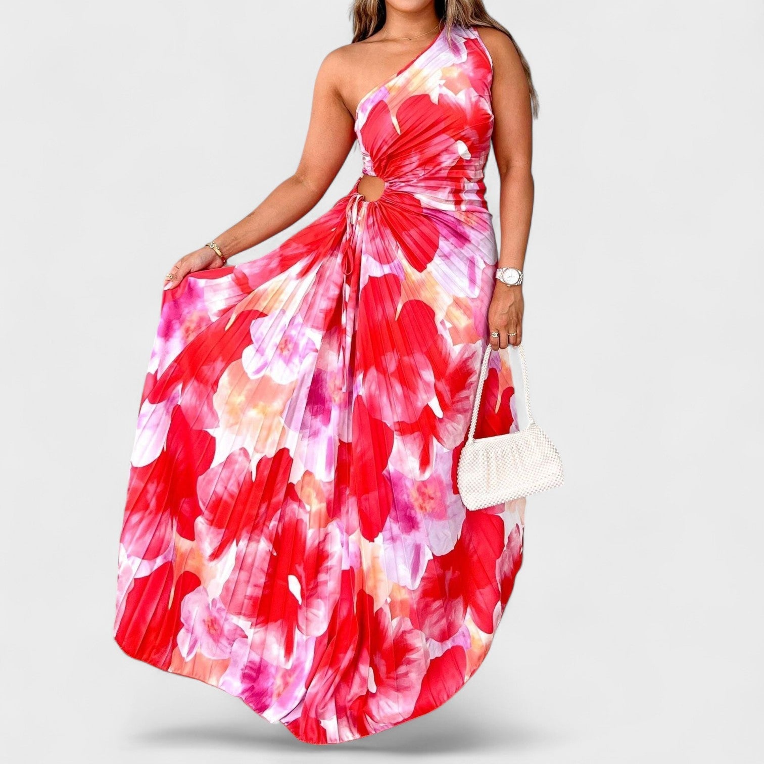 Vestito Asimmetrico Estivo con Motivo Floreale