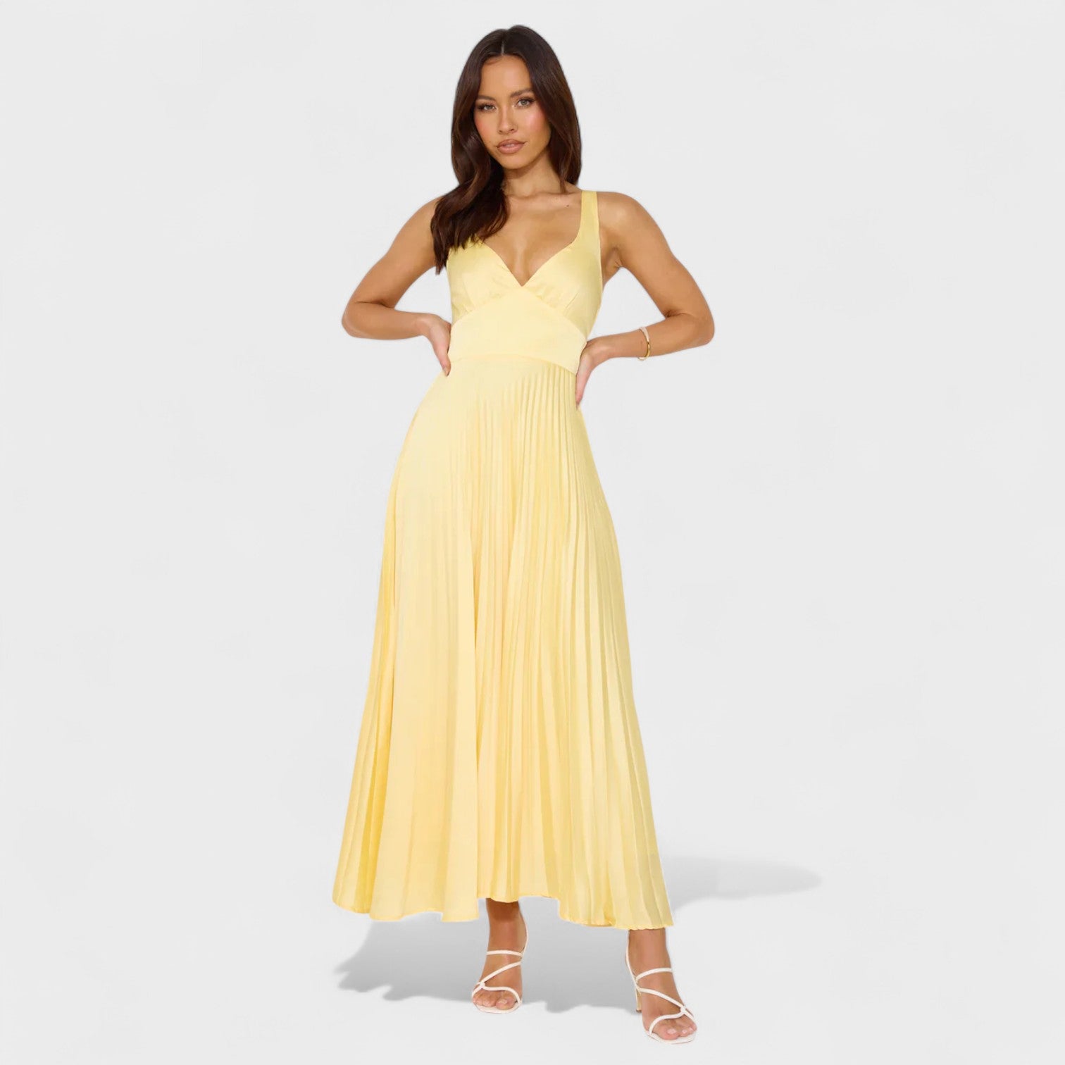 Vestito Midi Plissettato Giallo Elegante