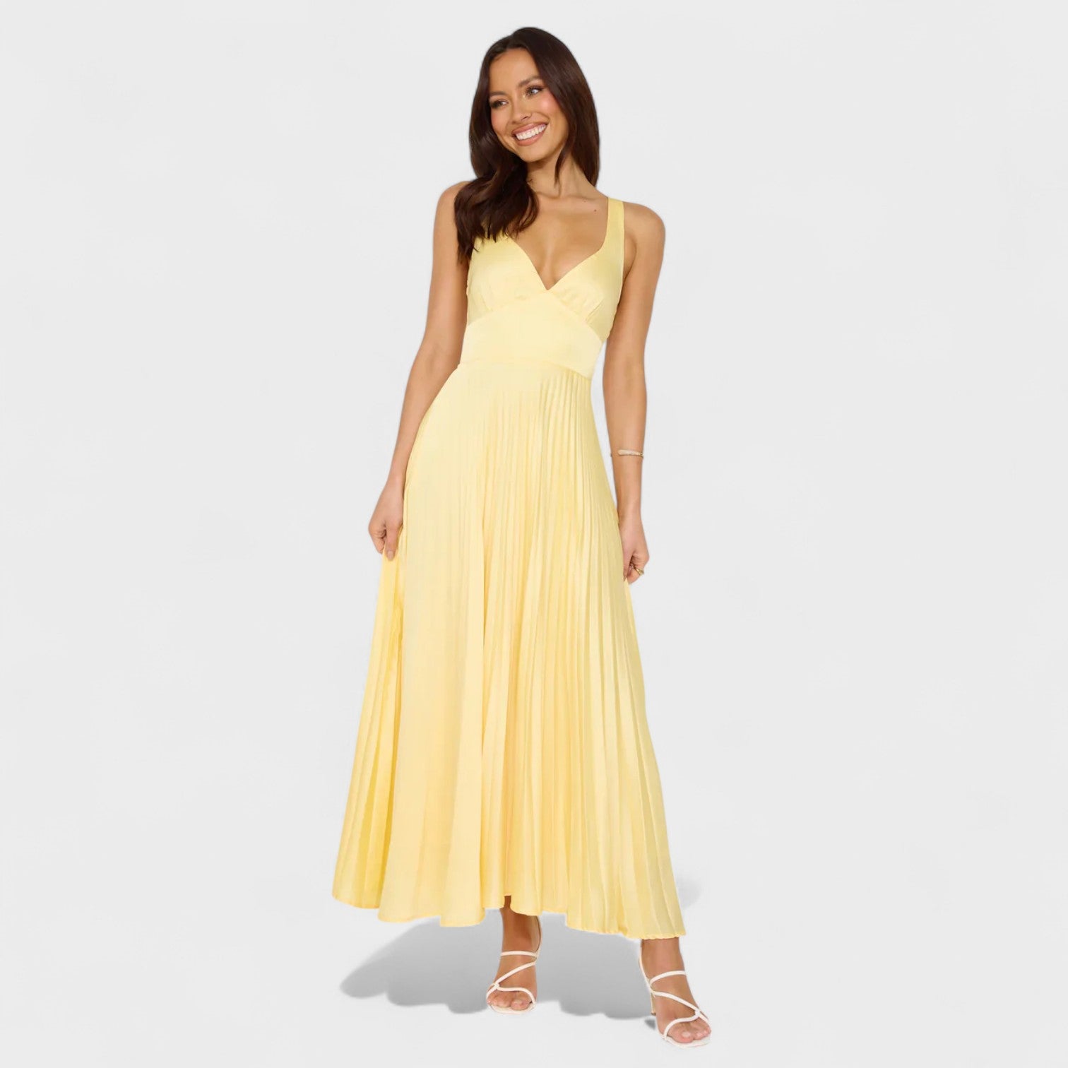 Vestito Midi Plissettato Giallo Elegante