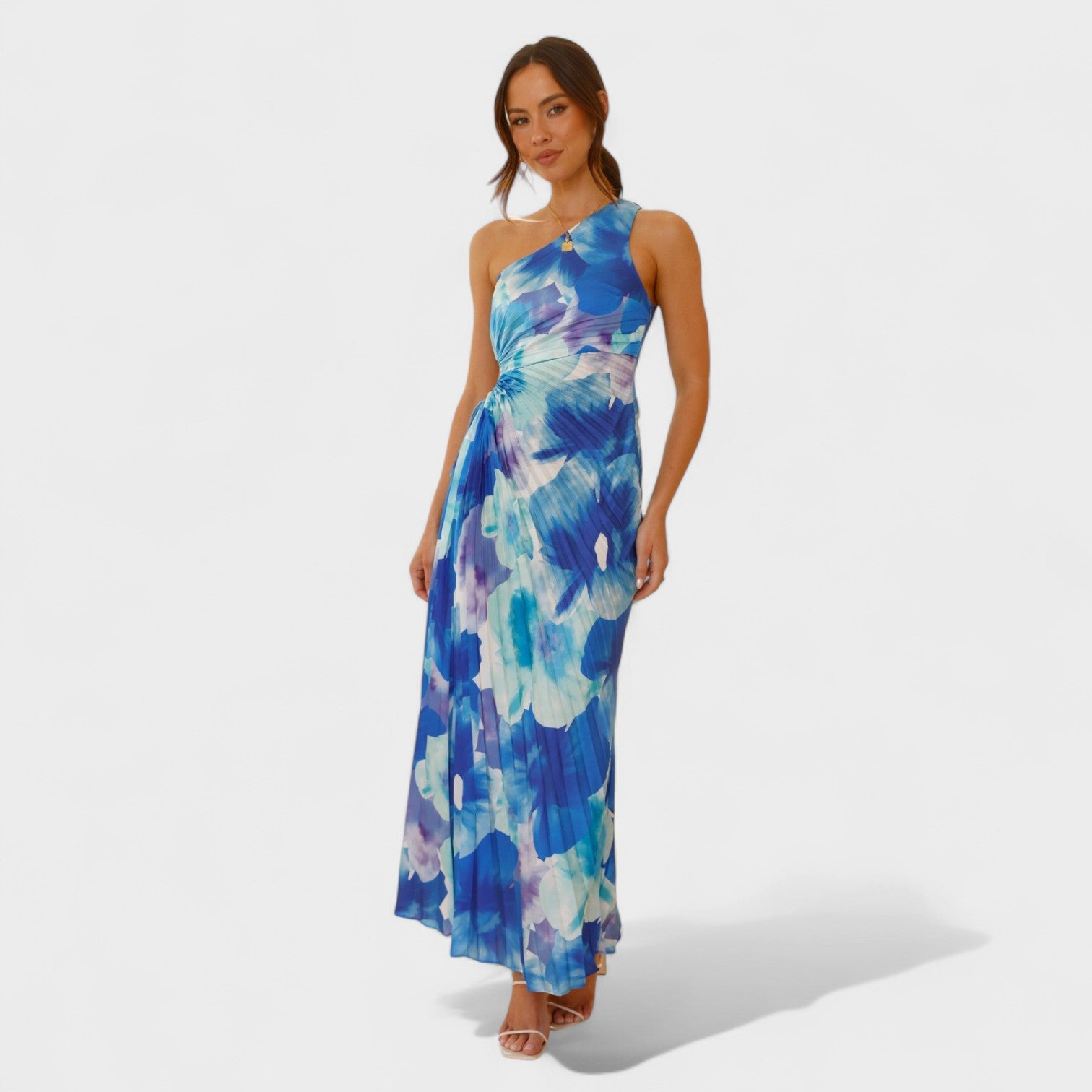 Vestito Asimmetrico Plissettato a Fiori