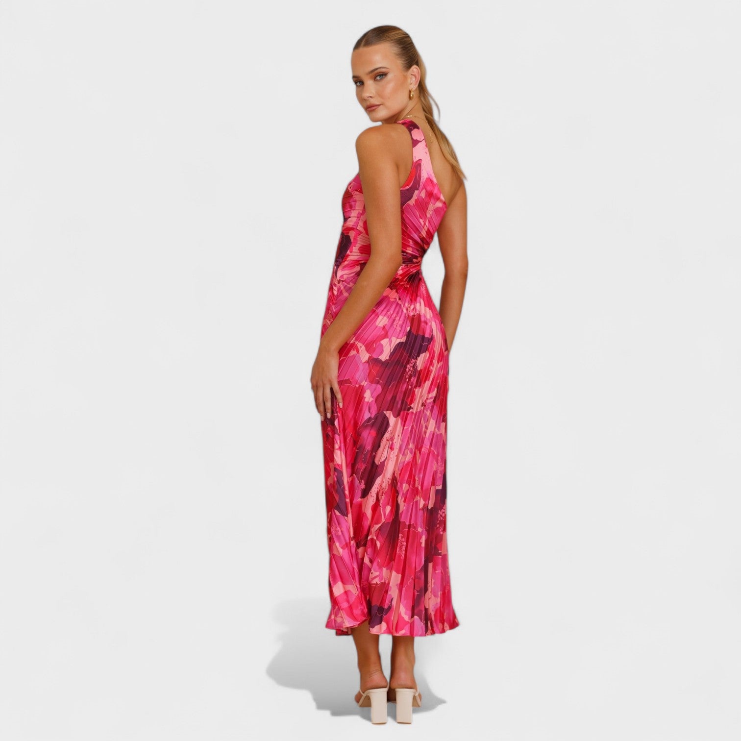 Vestito Asimmetrico Plissettato a Fiori