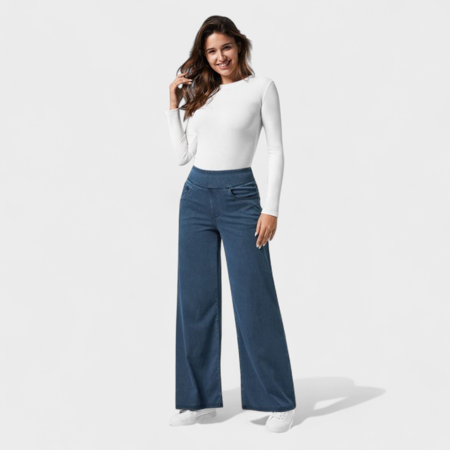 Pantaloni Jeans a Gamba Larga per Donna