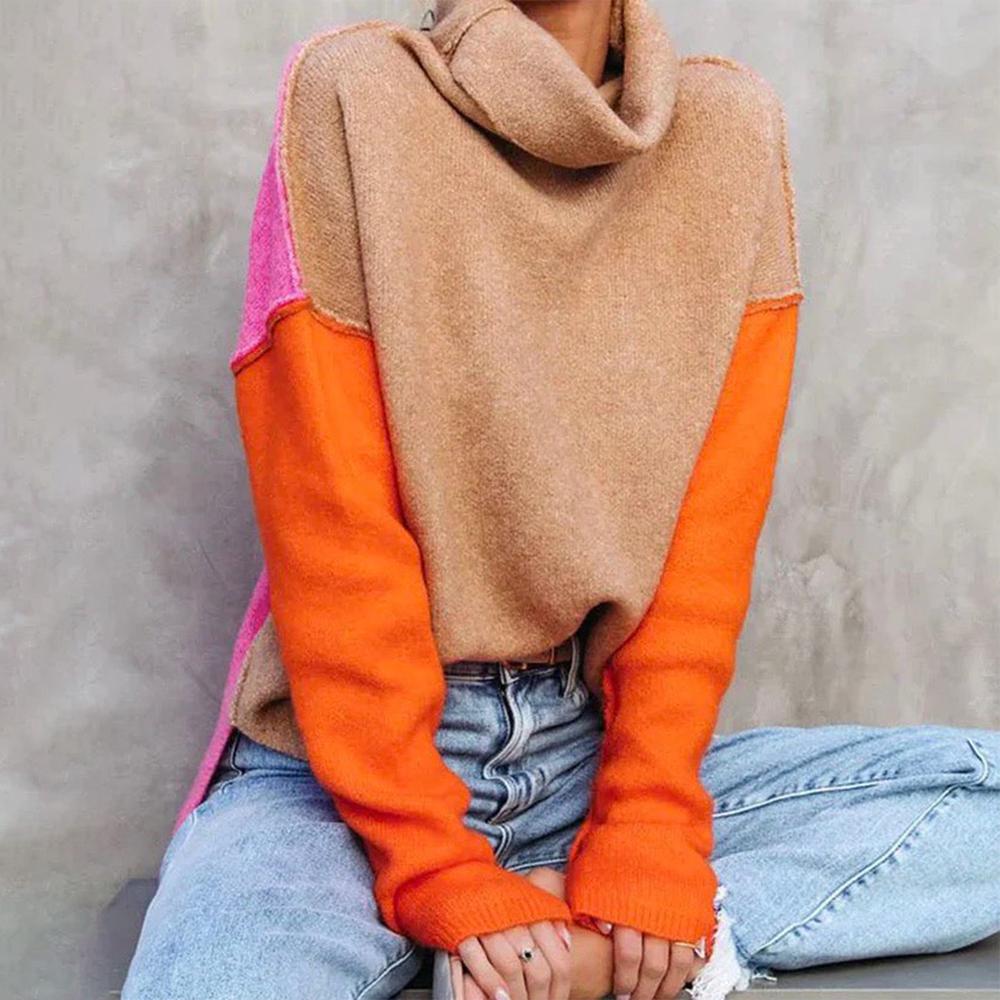 Martina | Maglione Dolcevita Invernale a Blocchi di Colore