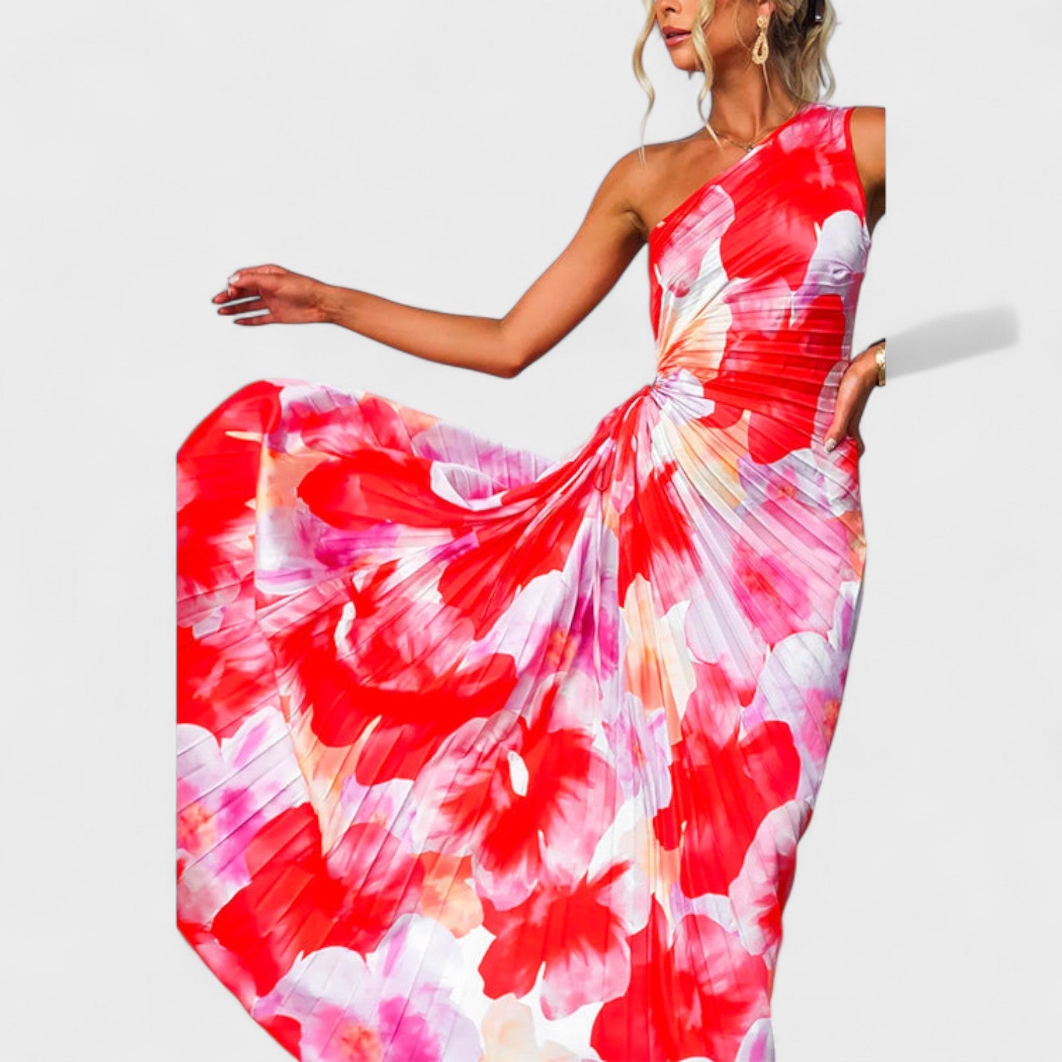 Vestito Asimmetrico Estivo con Motivo Floreale