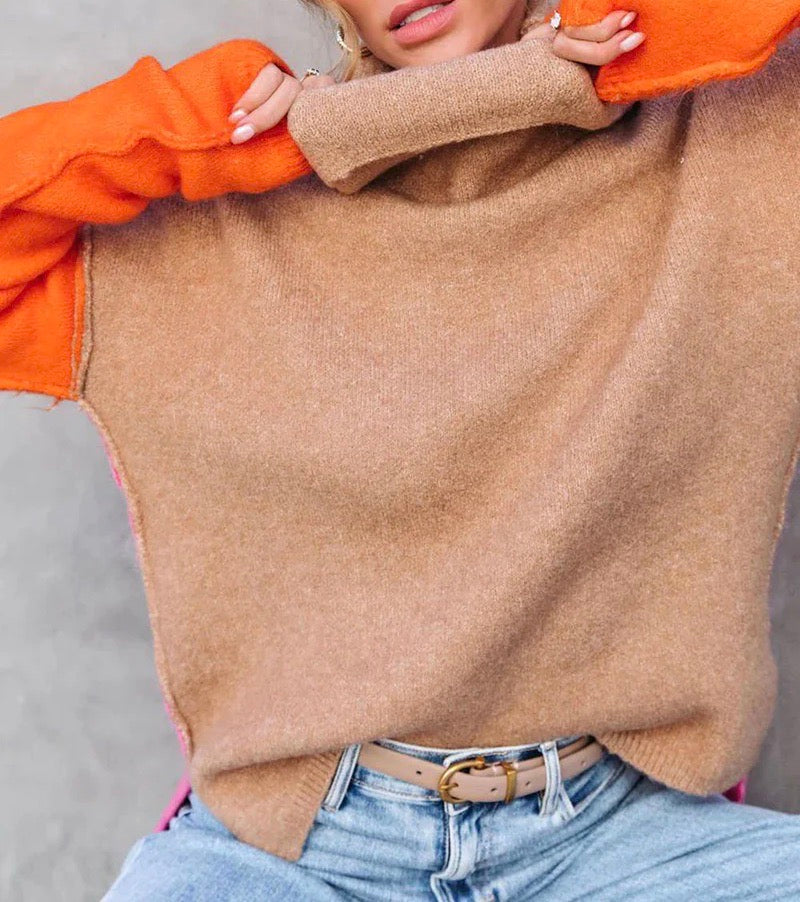 Martina | Maglione Dolcevita Invernale a Blocchi di Colore