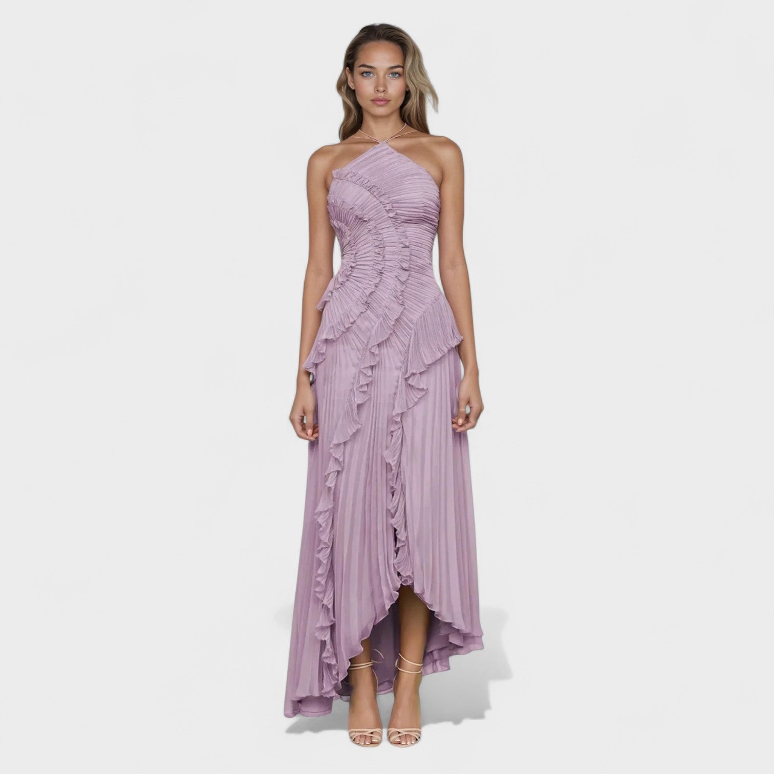 Vestito Plissettato Lavanda Elegante