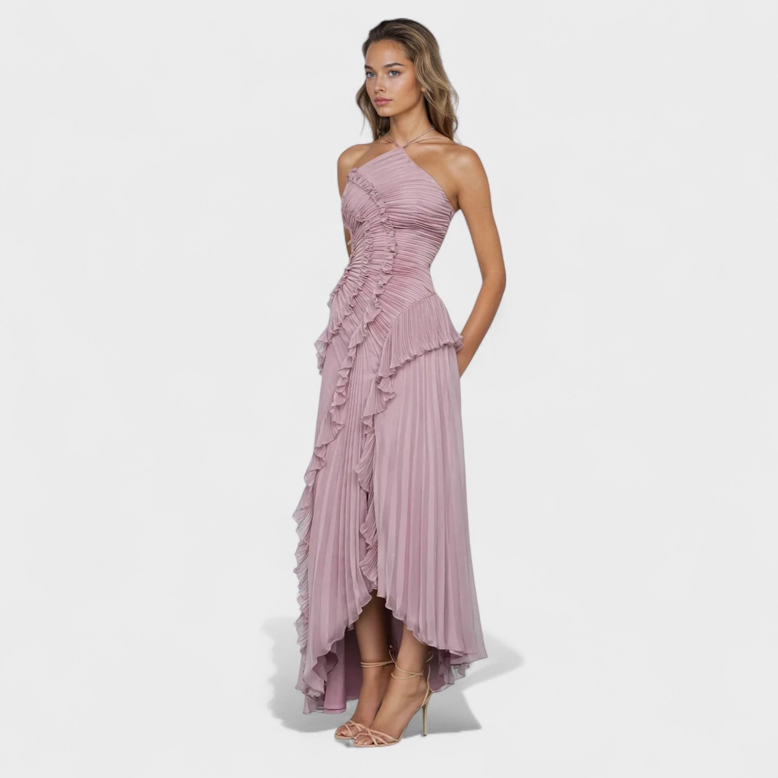 Vestito Plissettato Lavanda Elegante