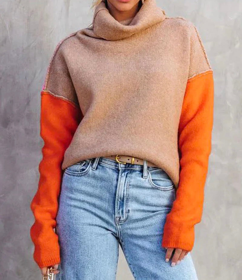 Martina | Maglione Dolcevita Invernale a Blocchi di Colore
