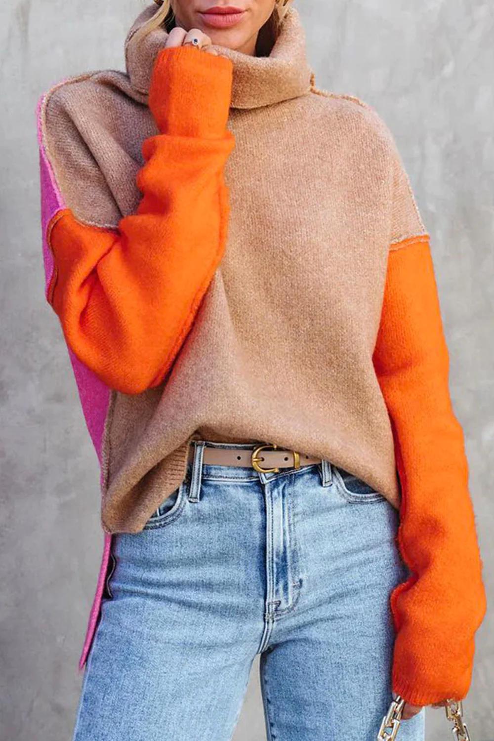 Martina | Maglione Dolcevita Invernale a Blocchi di Colore