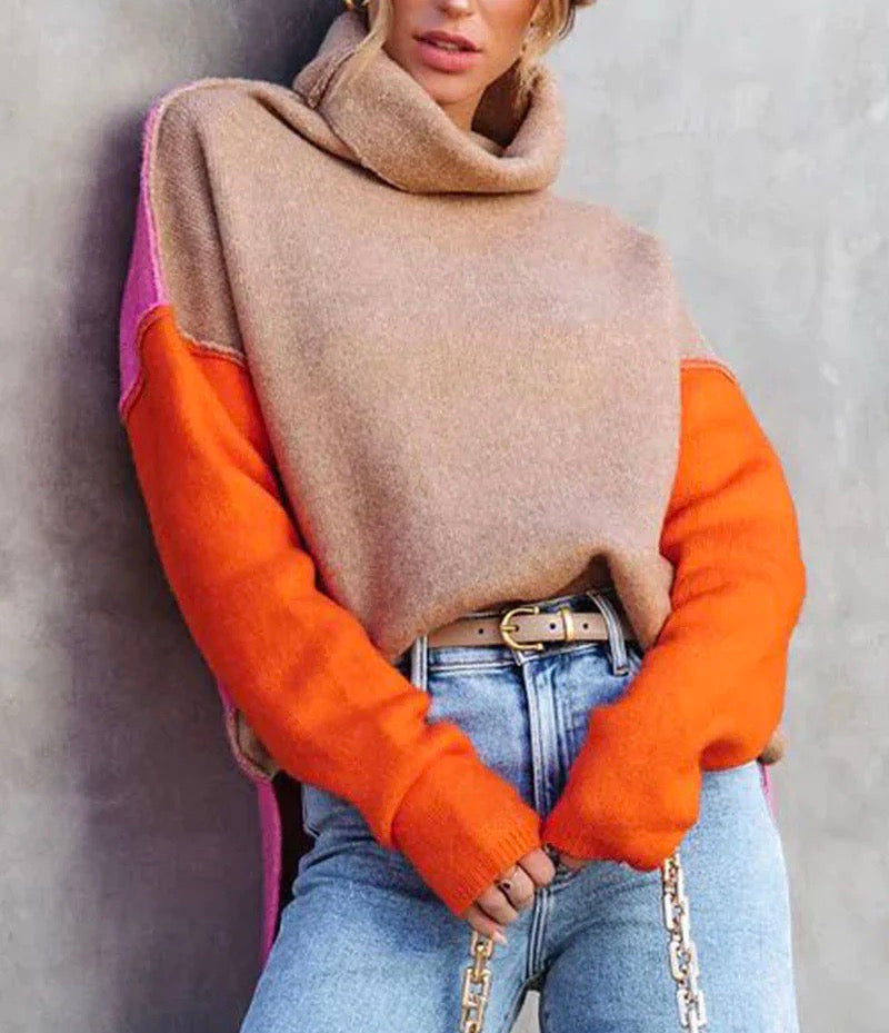 Martina | Maglione Dolcevita Invernale a Blocchi di Colore