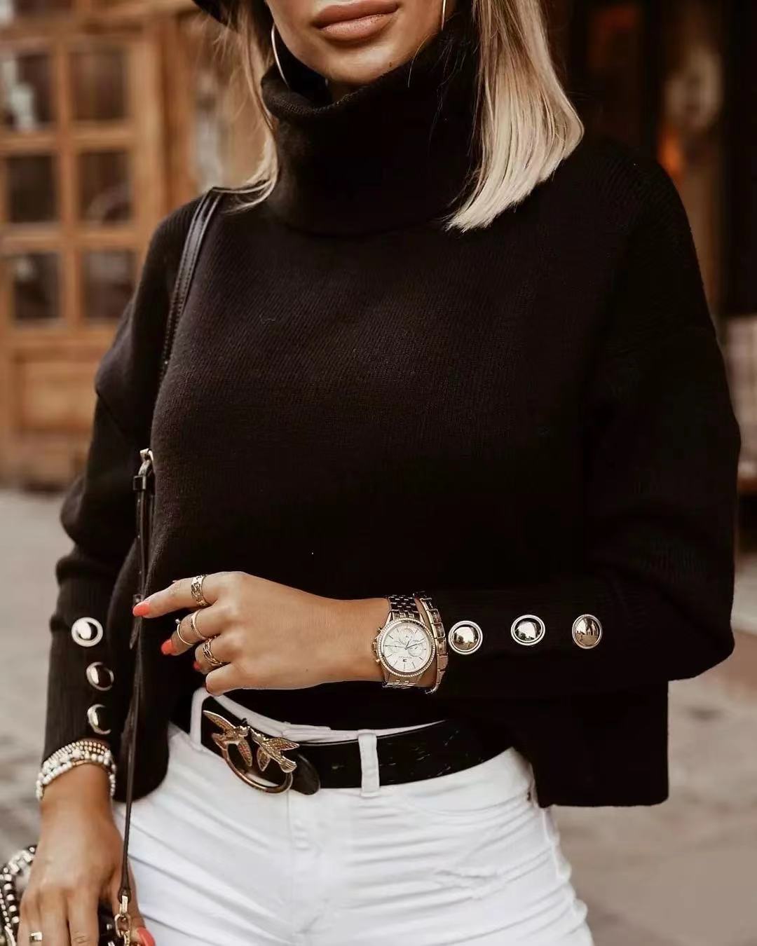 Fiorella | Maglione Invernale Chic a Collo Alto con Bottoni