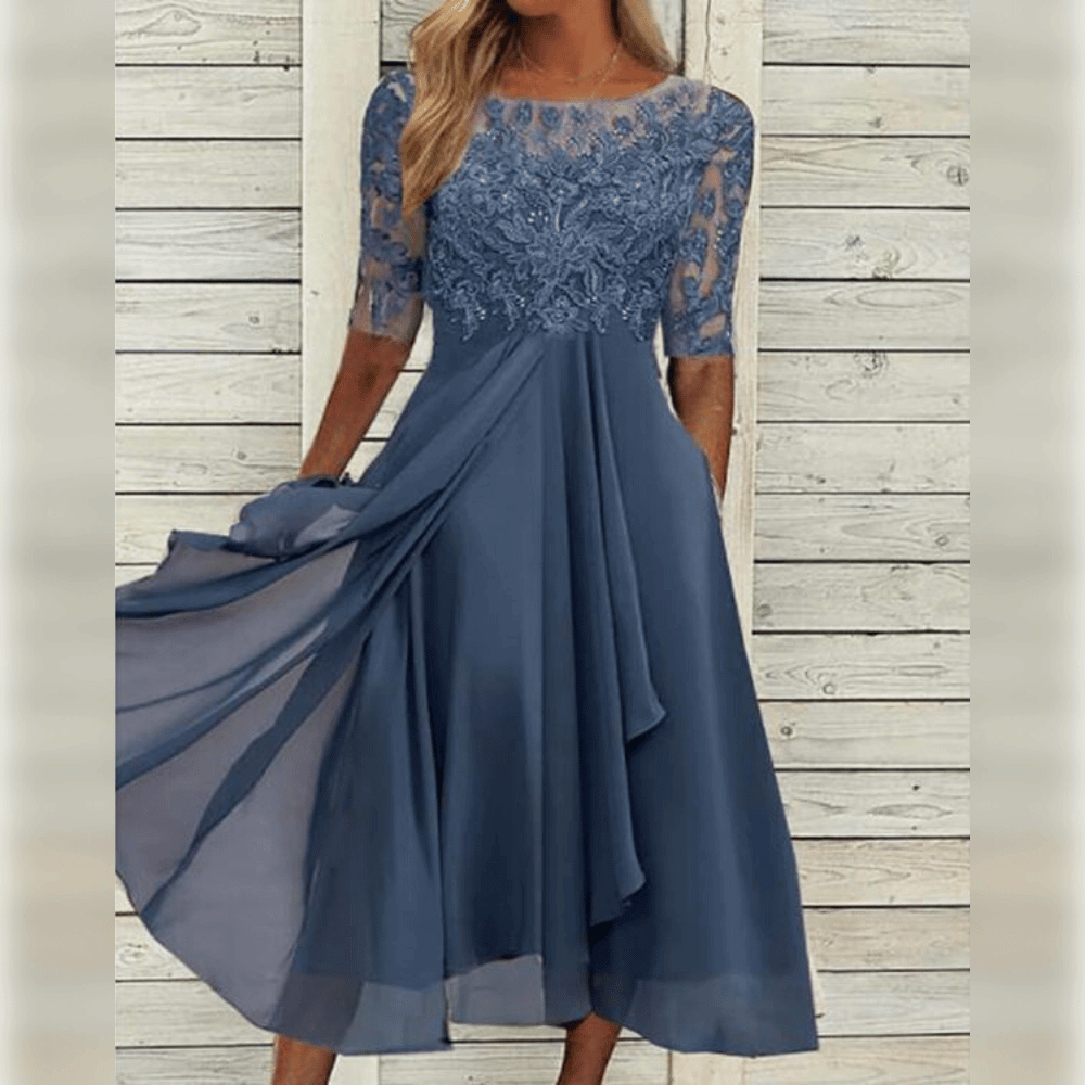 TESA | Elegante Abito in Chiffon con Dettagli di Pizzo