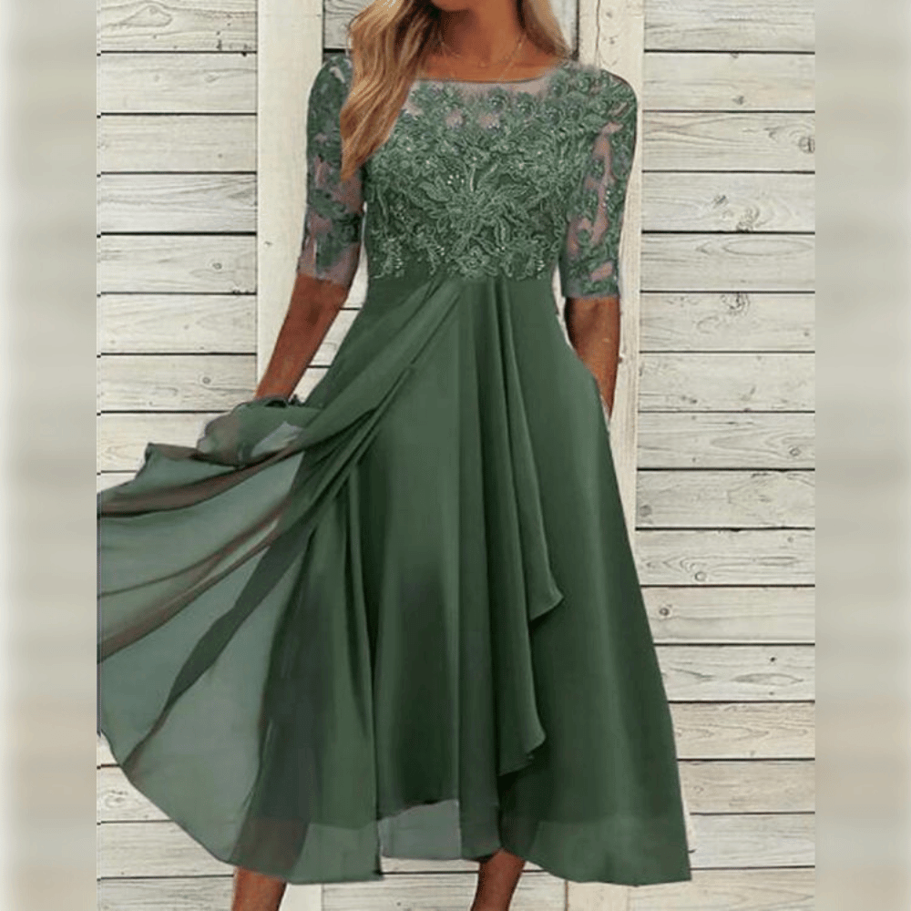 TESA | Elegante Abito in Chiffon con Dettagli di Pizzo