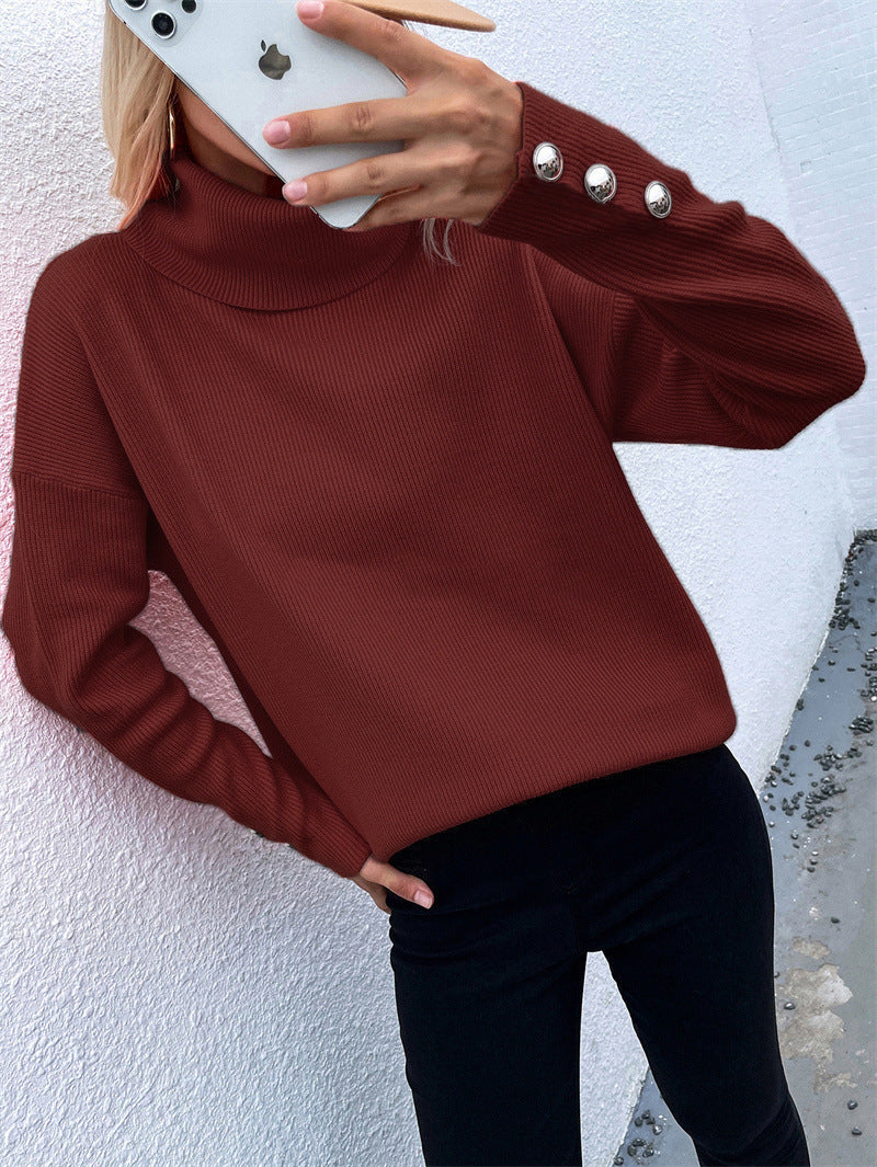 Olga | Maglione Invernale Chic Dolcevita con Polsini a Bottoni