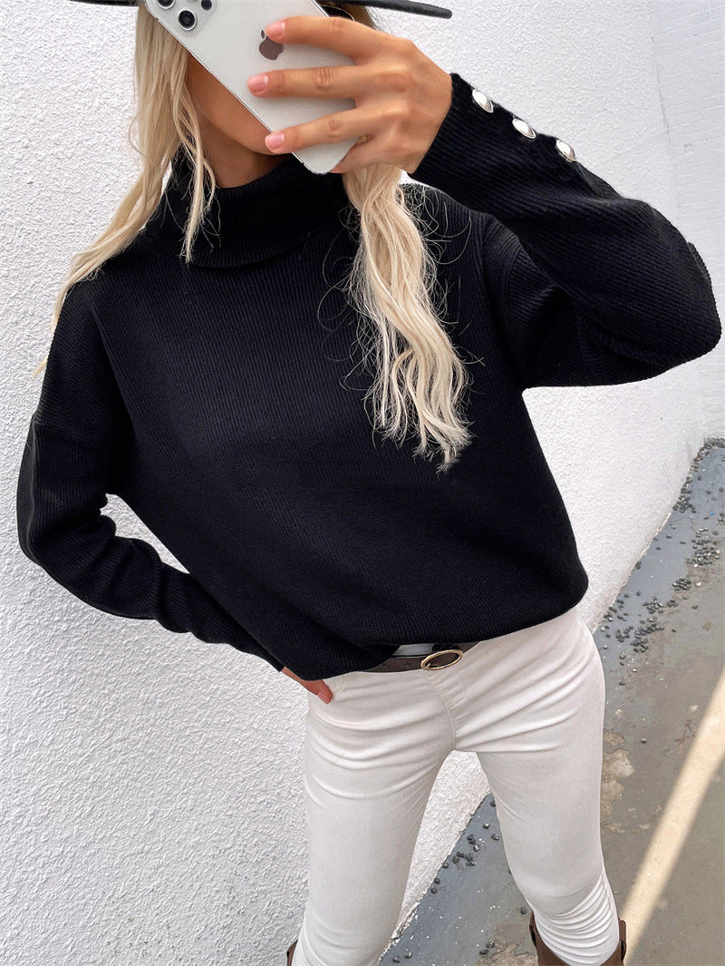 Olga | Maglione Invernale Chic Dolcevita con Polsini a Bottoni